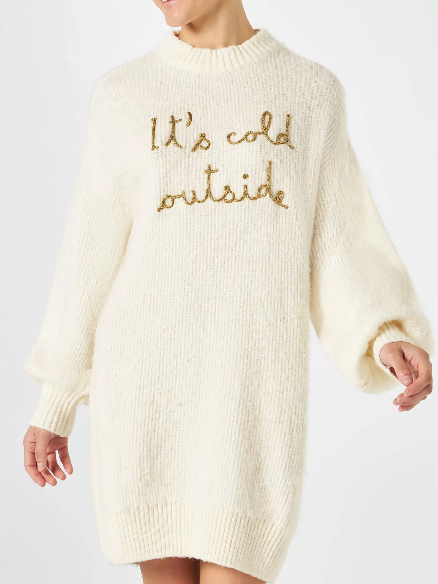 Shop Abito in maglia garzata con ricamo It's cold outside Donna Maglieria