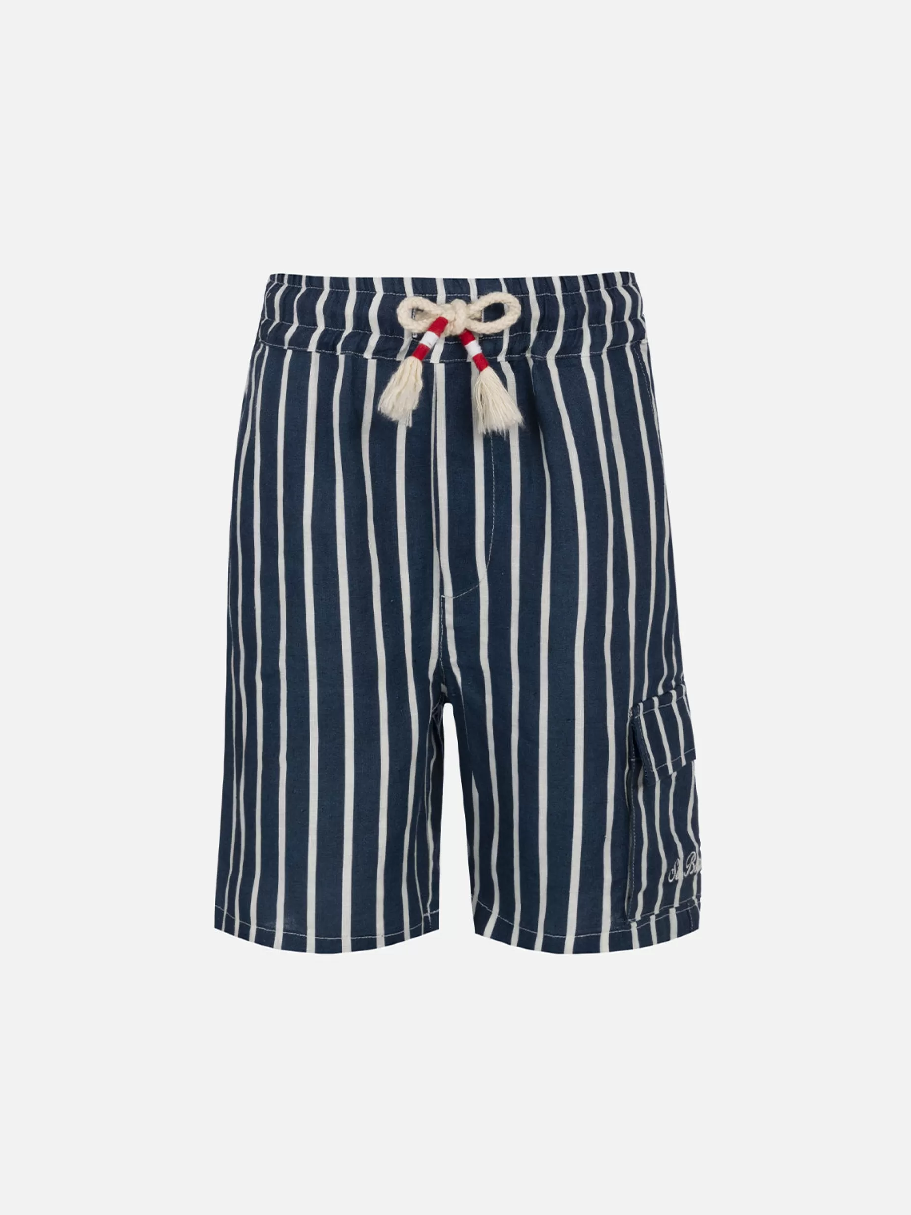 Fashion Bemuda da bambino in lino rigato blu Marsiglia Jr Bambino Bermuda E Pantaloni