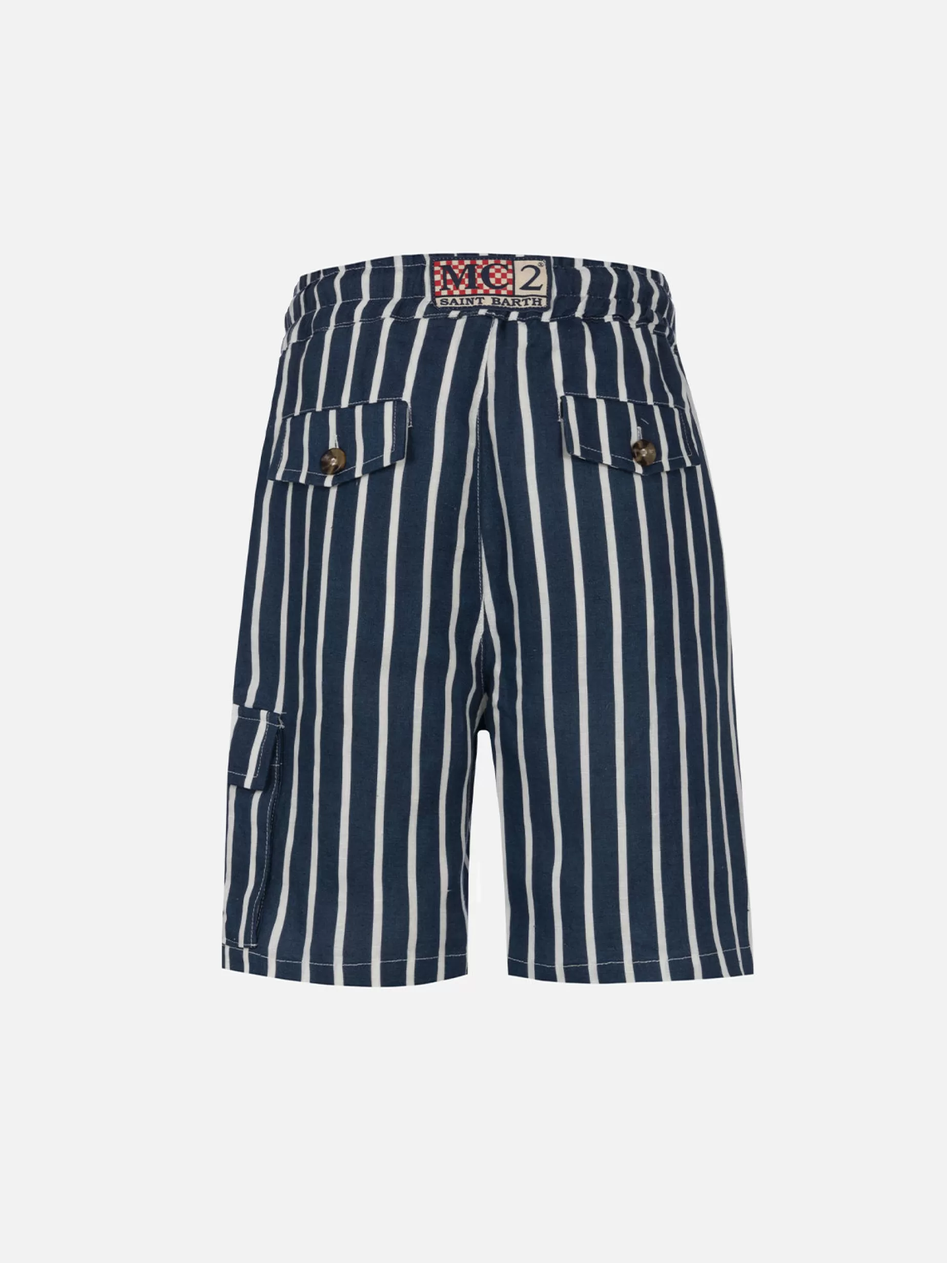 Fashion Bemuda da bambino in lino rigato blu Marsiglia Jr Bambino Bermuda E Pantaloni