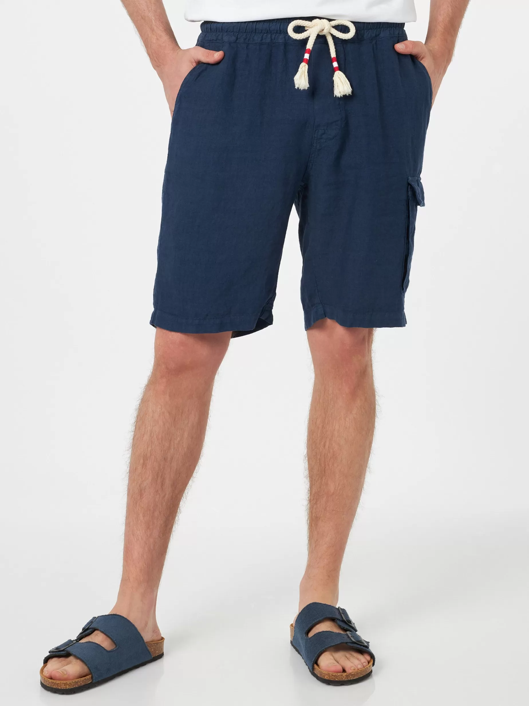 Outlet Bemuda da uomo Marsiglia in lino blu navy Uomo Bermuda E Pantaloni