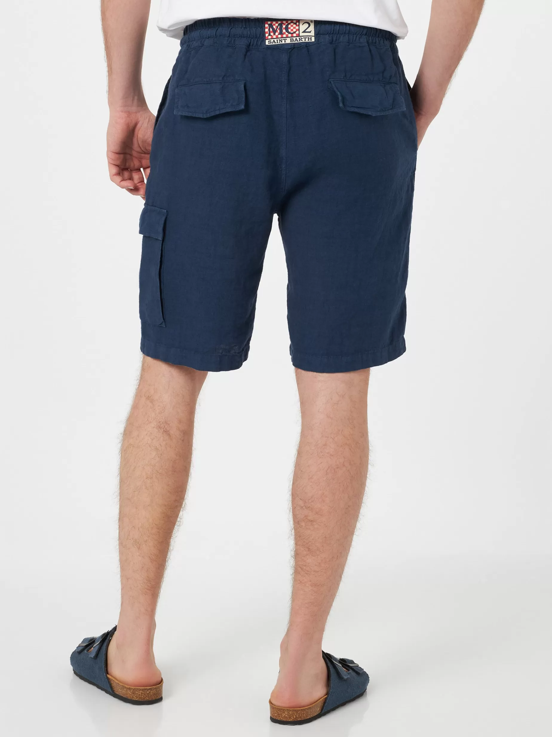 Outlet Bemuda da uomo Marsiglia in lino blu navy Uomo Bermuda E Pantaloni