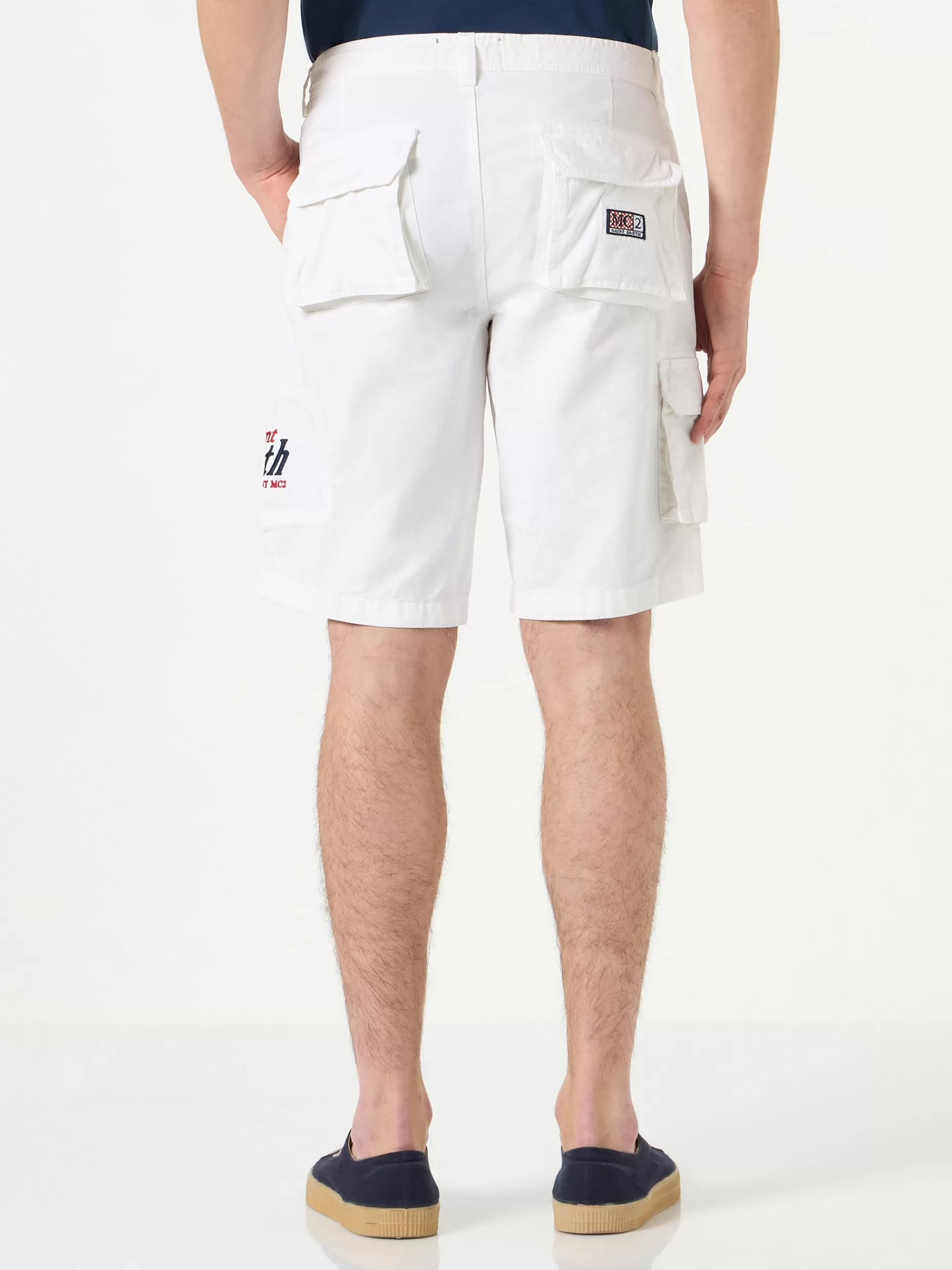 Shop Bermuda cargo bianco con tasche Uomo Bermuda E Pantaloni