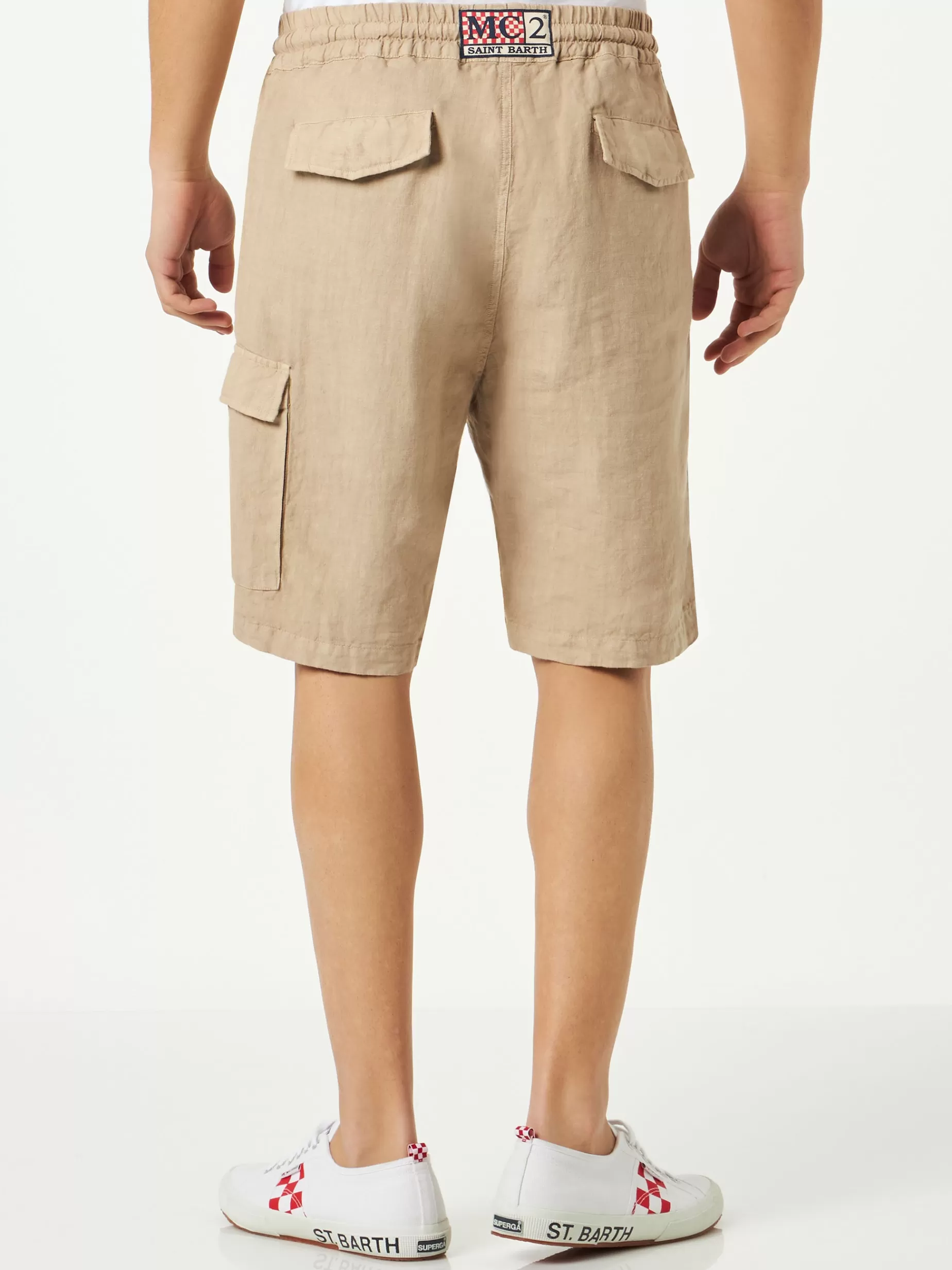 New Bermuda da uomo in lino beige Uomo Bermuda E Pantaloni