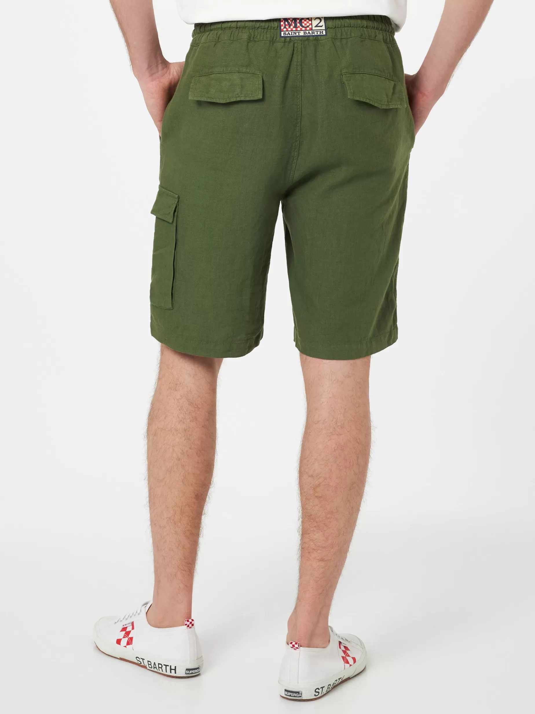 Sale Bermuda da uomo in lino verde militare Marsiglia Uomo Bermuda E Pantaloni