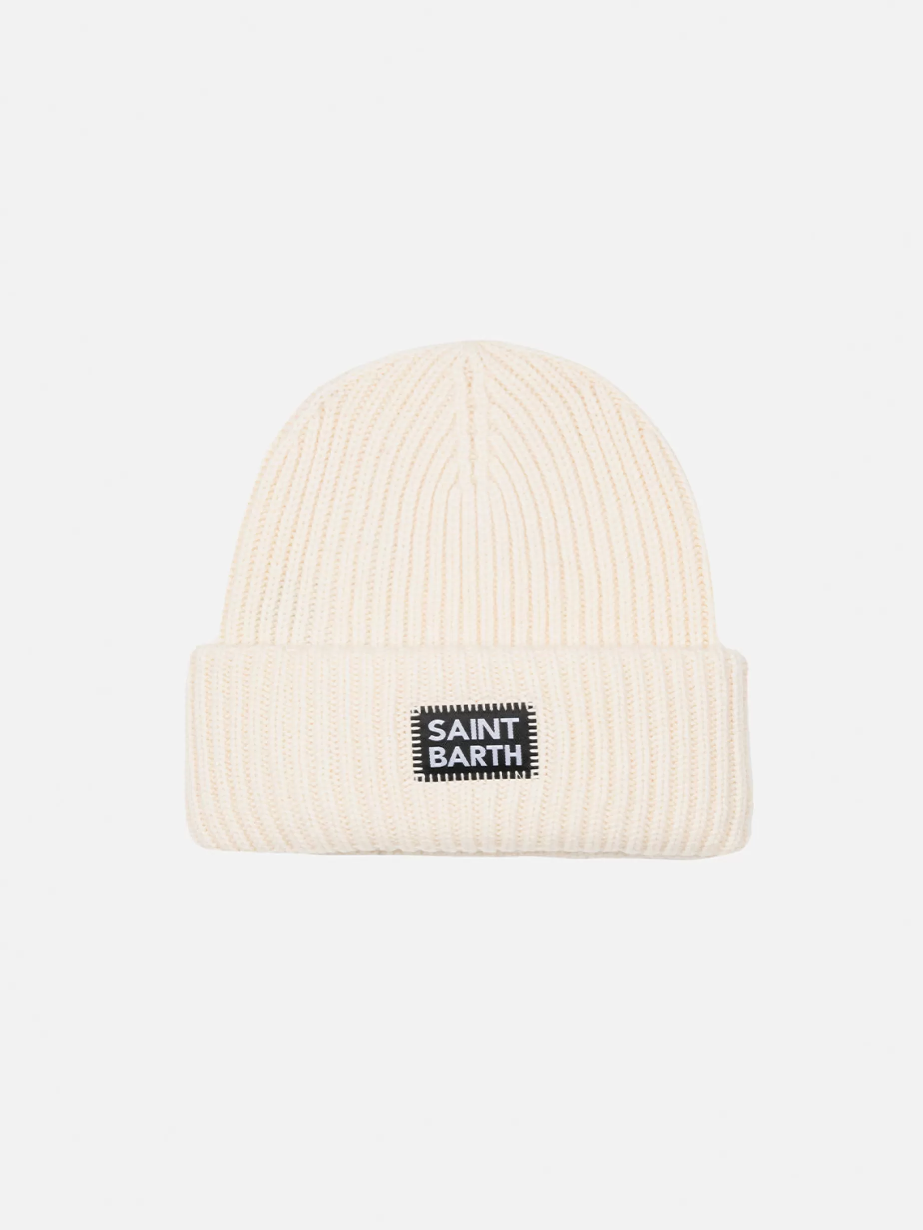 Cheap Berretto a coste in maglia bianco Berry per bambino con toppa Saint Barth Bambino Cappelli E Berretti | Cappelli E Berretti