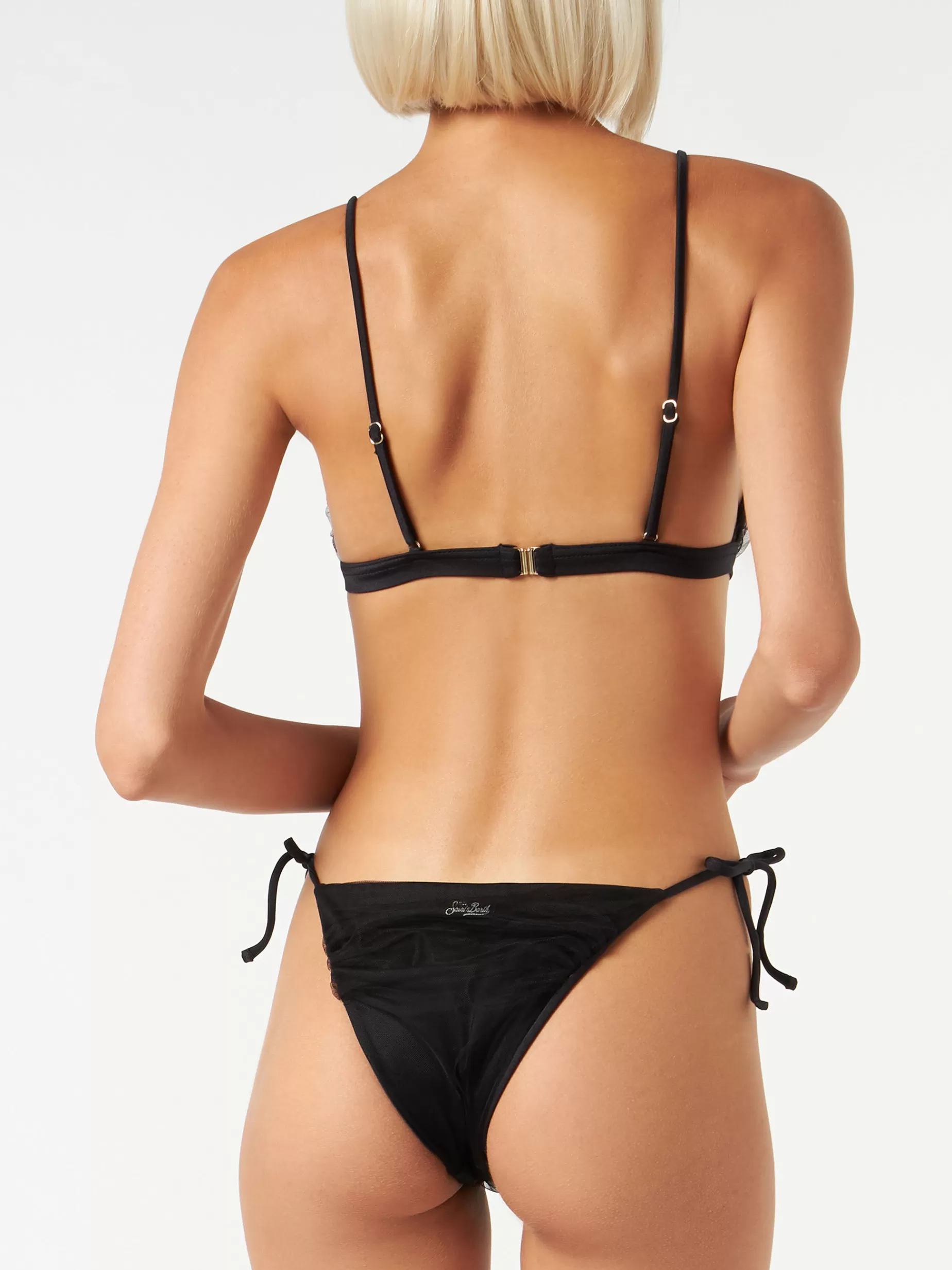 Flash Sale Bikini a triangolo nero risvolto con tulle lucido nero Donna Bikini