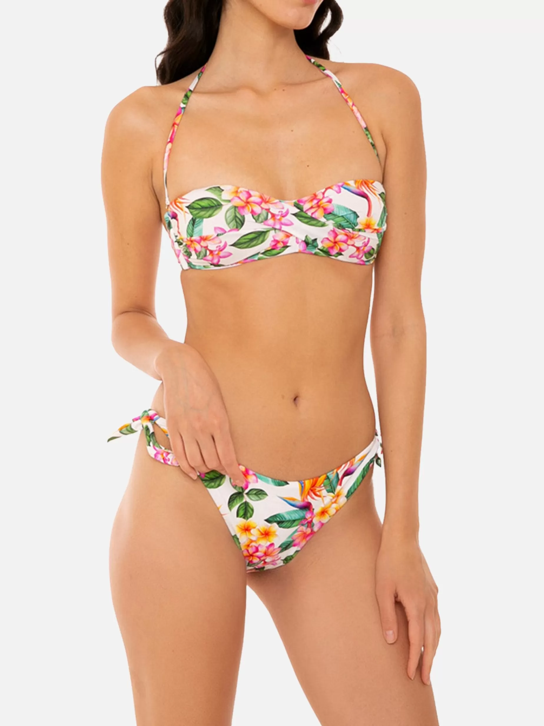 Store Bikini bianco con stampa fiori colorati Donna Bikini