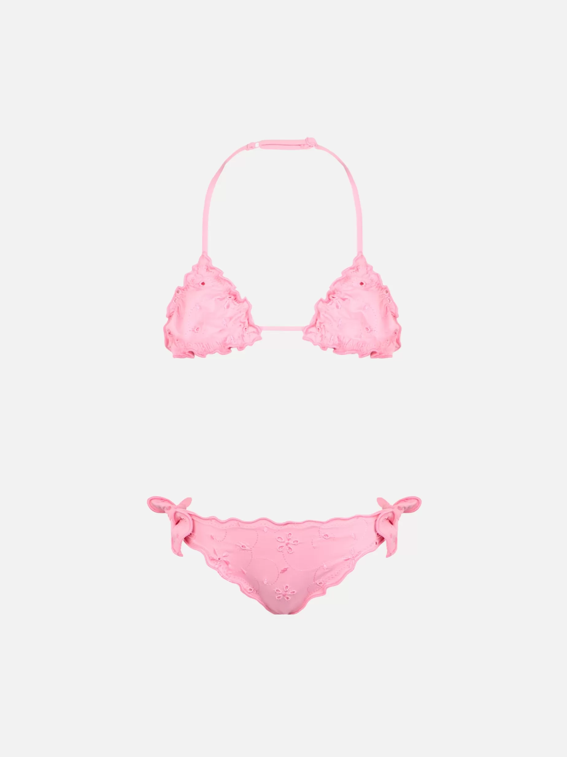 Sale Bikini classico a triangolo rosa Cris da bambina con ricamo Sangallo Costumi Da Bagno Tinta Unita | Bikini E Slip Mare