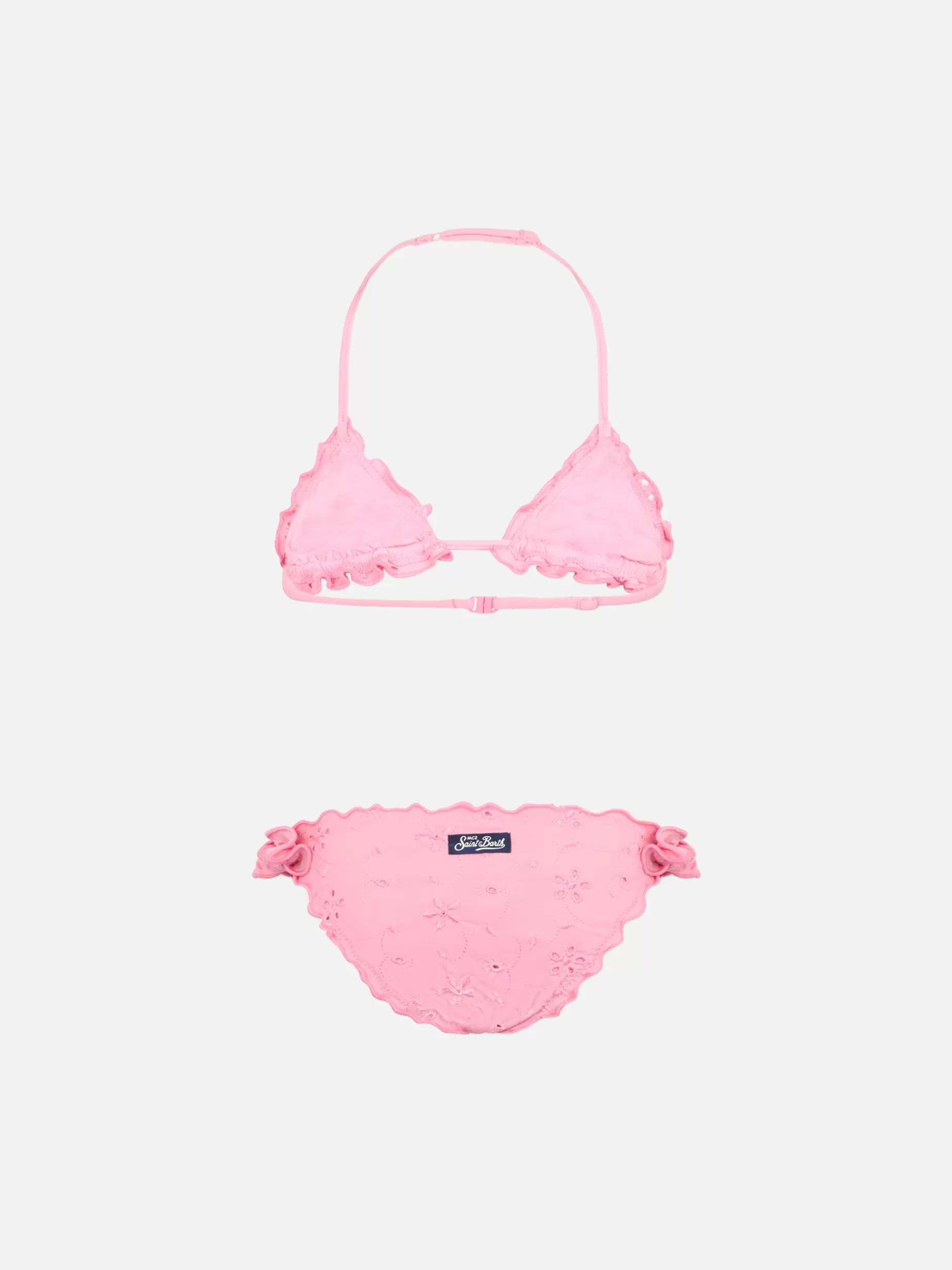 Sale Bikini classico a triangolo rosa Cris da bambina con ricamo Sangallo Costumi Da Bagno Tinta Unita | Bikini E Slip Mare
