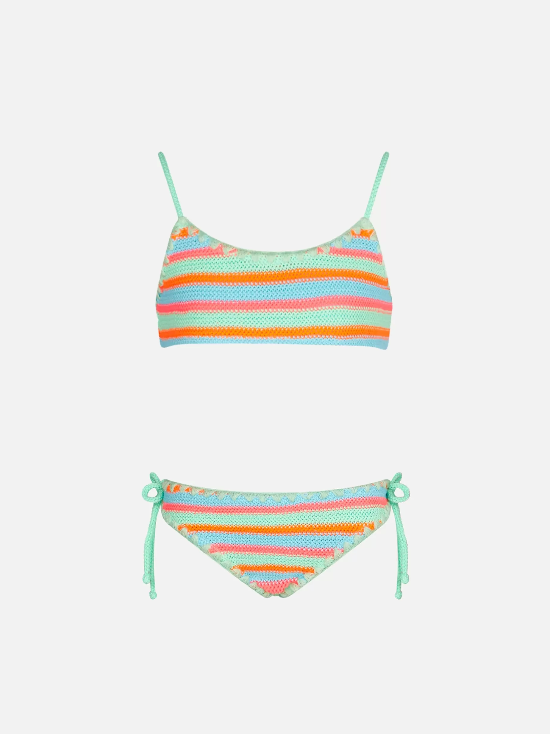 Cheap Bikini da bambina a bralette crochet con righe multicolore Costumi Da Bagno Stampati | Costumi Da Bagno Tinta Unita