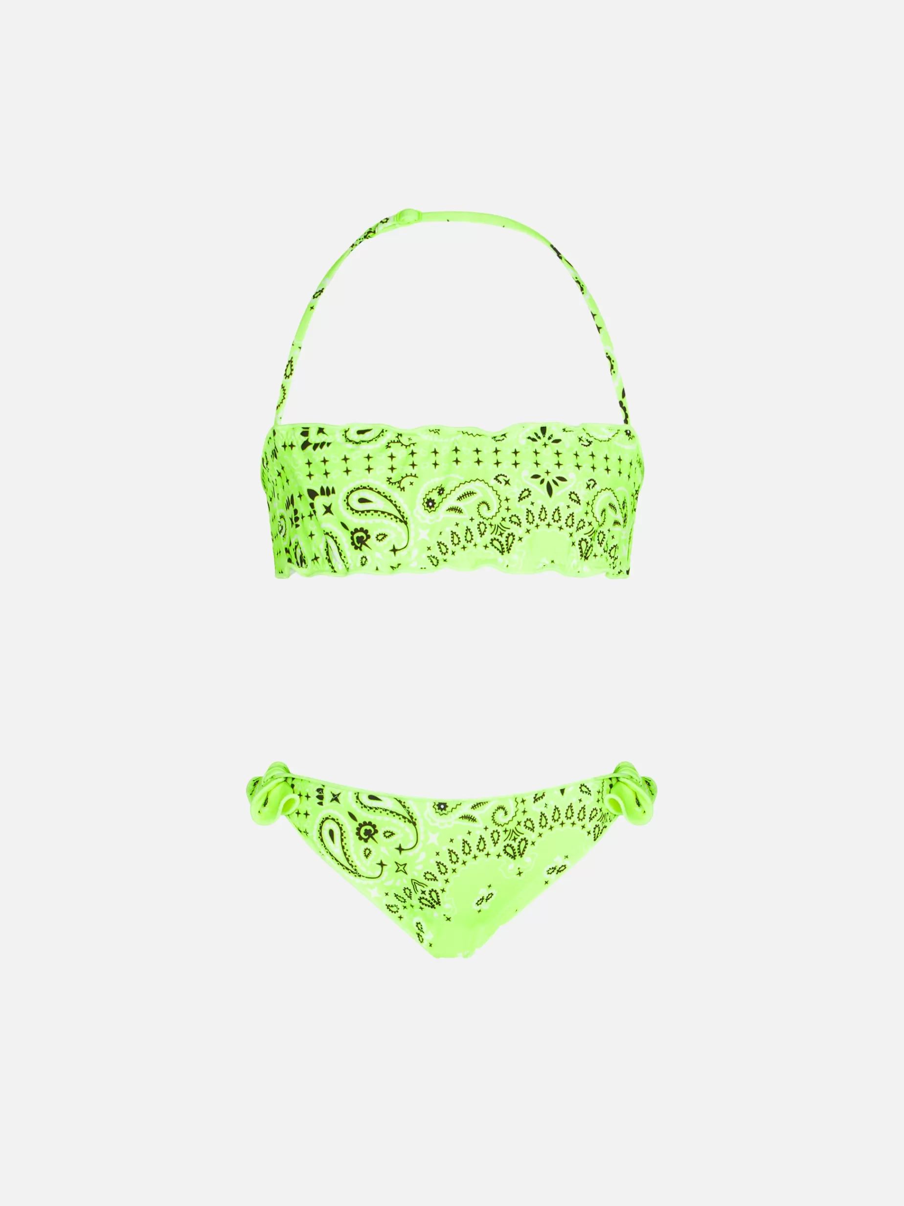 Shop Bikini da bambina a fascia con stampa bandana giallo fluo Costumi Da Bagno Stampati | Bikini E Slip Mare