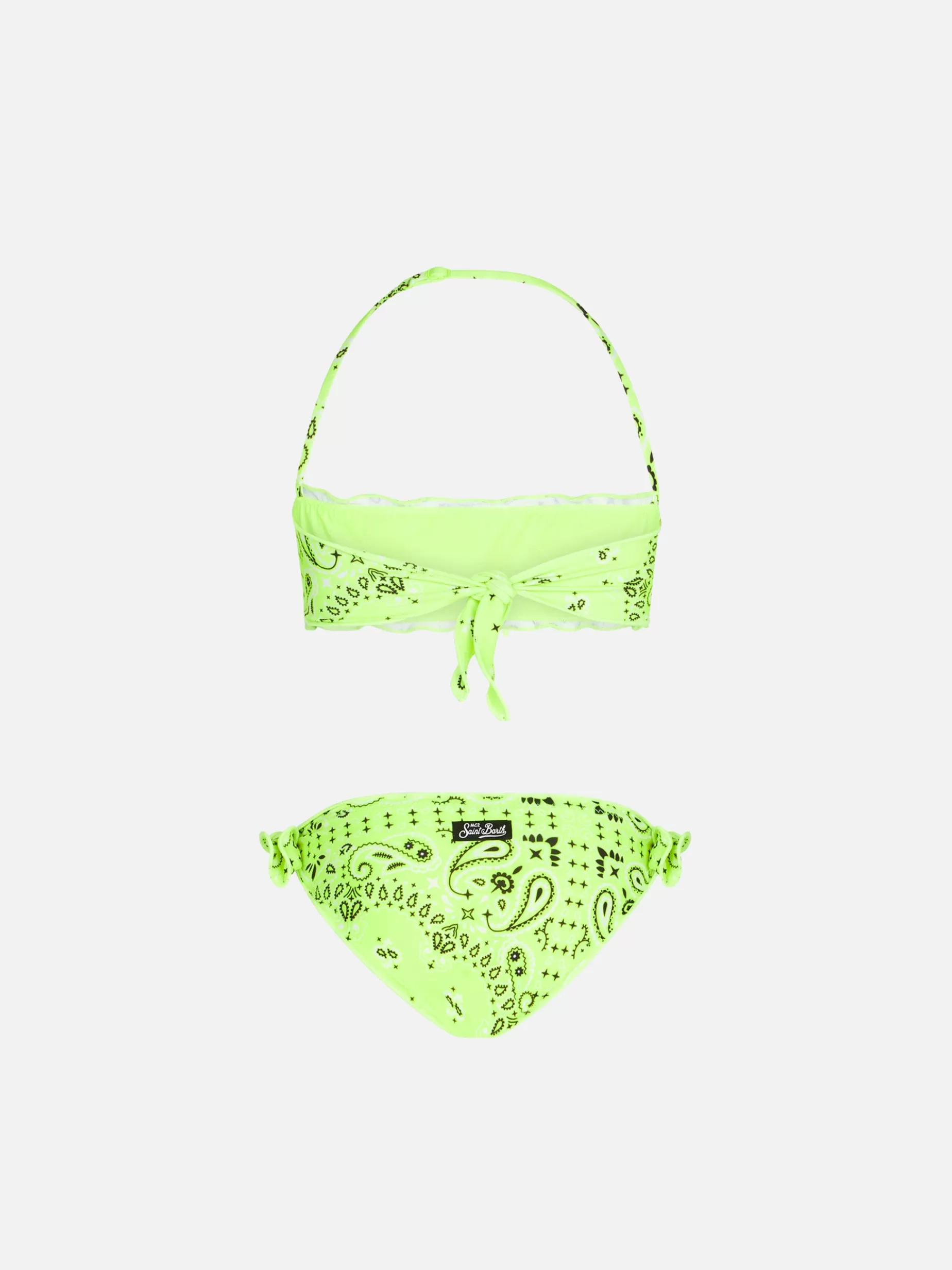 Shop Bikini da bambina a fascia con stampa bandana giallo fluo Costumi Da Bagno Stampati | Bikini E Slip Mare