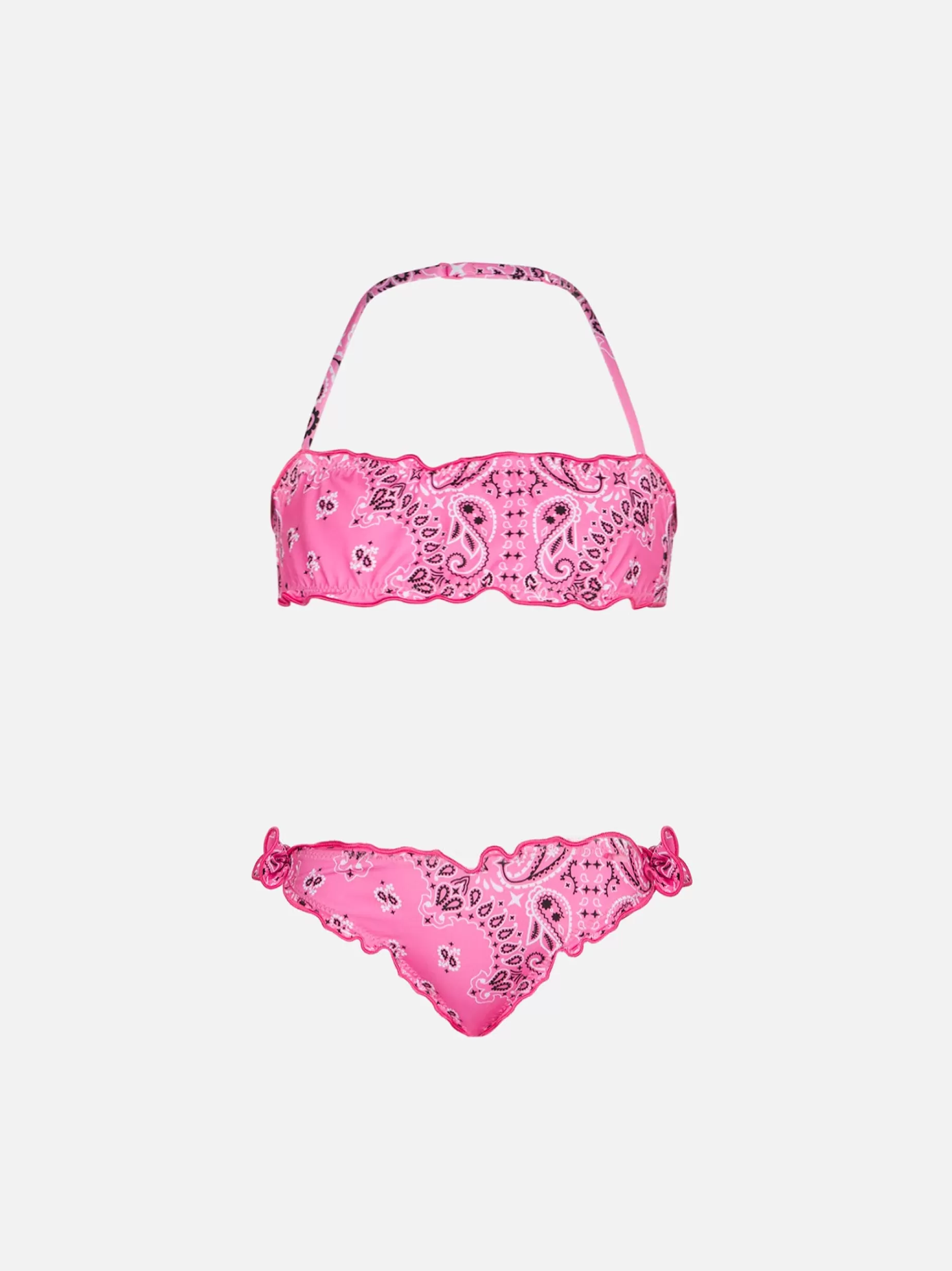 Flash Sale Bikini da bambina a fascia con stampa bandana rosa Costumi Da Bagno Stampati | Bikini E Slip Mare