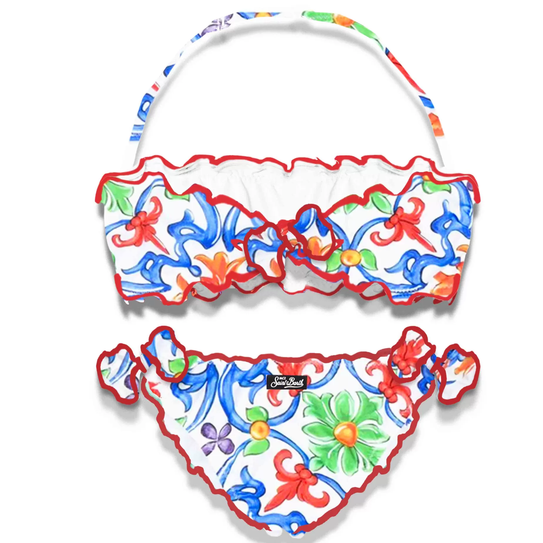 Store Bikini da bambina a fascia con stampa maiolica Costumi Da Bagno Stampati | Bikini E Slip Mare