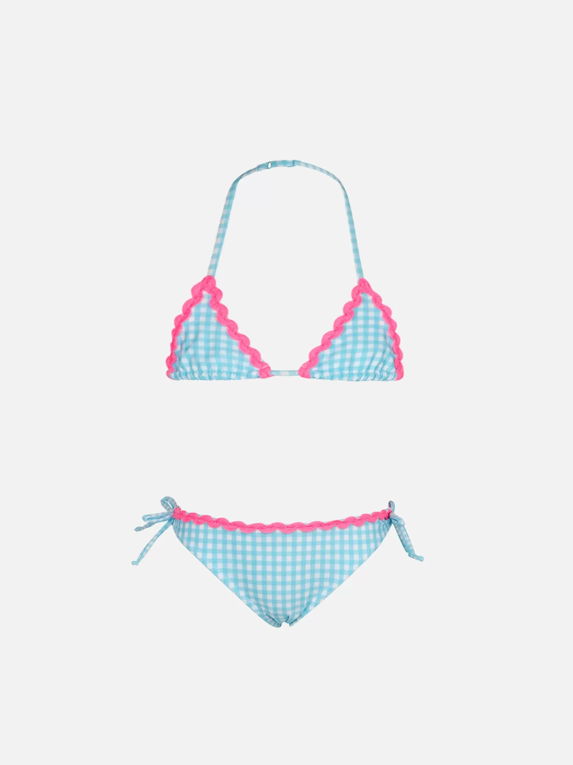 Store Bikini da bambina a triangolo con stampa vichy celeste Bikini E Slip Mare