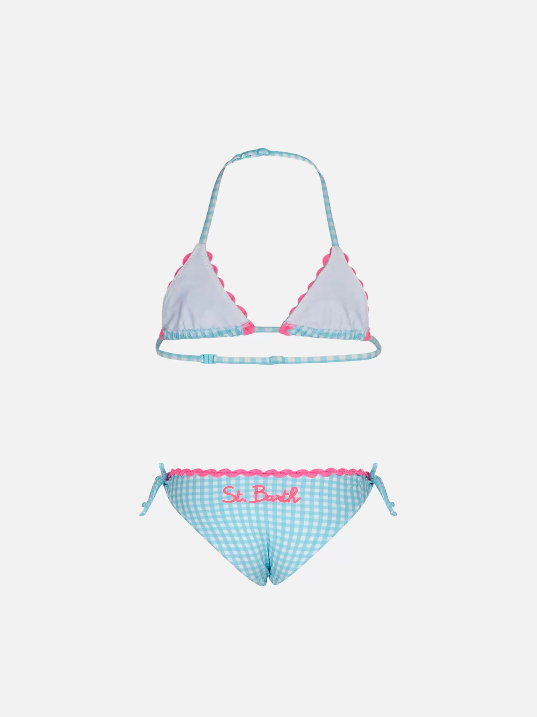 Store Bikini da bambina a triangolo con stampa vichy celeste Bikini E Slip Mare