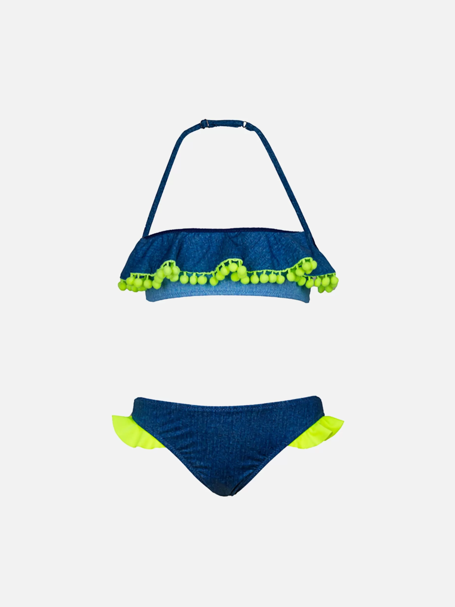 Sale Bikini da bambina con pompon giallo fluo Costumi Da Bagno Tinta Unita | Bikini E Slip Mare