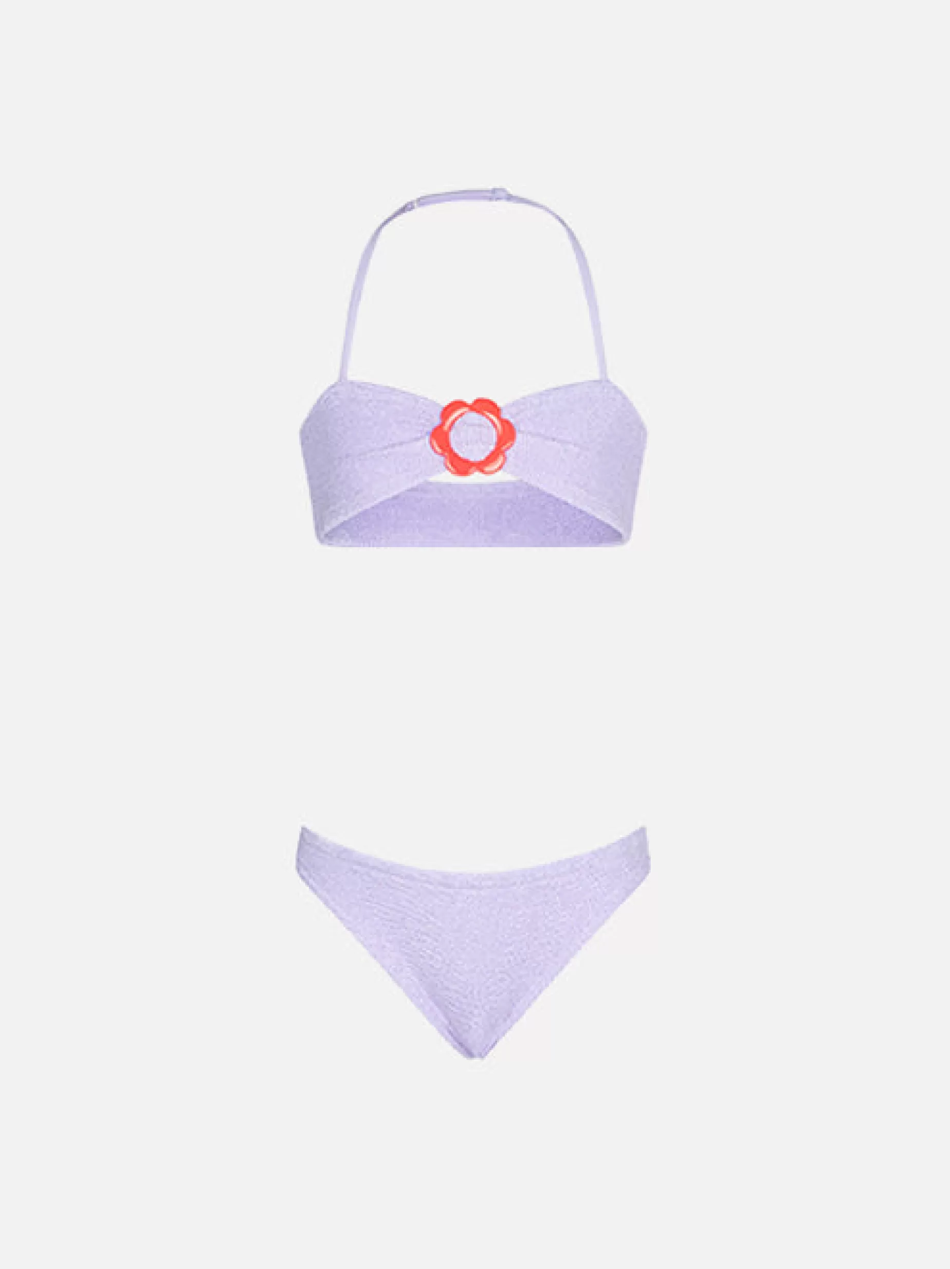 Store Bikini da bambina lilla crinkle con anello fiore Costumi Da Bagno Tinta Unita | Bikini E Slip Mare