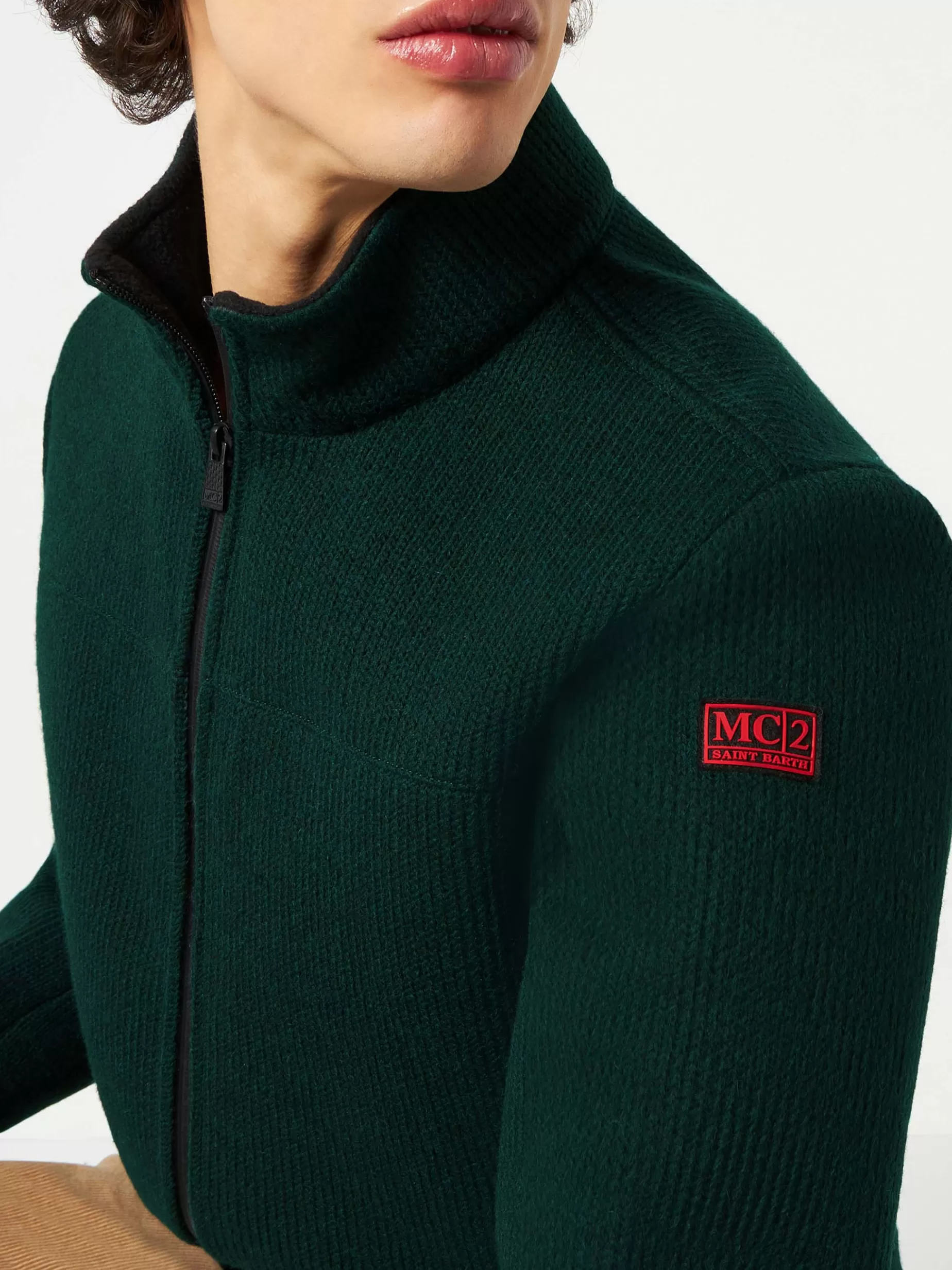 Fashion Bomber da uomo verde in maglia a coste Uomo Capispalla