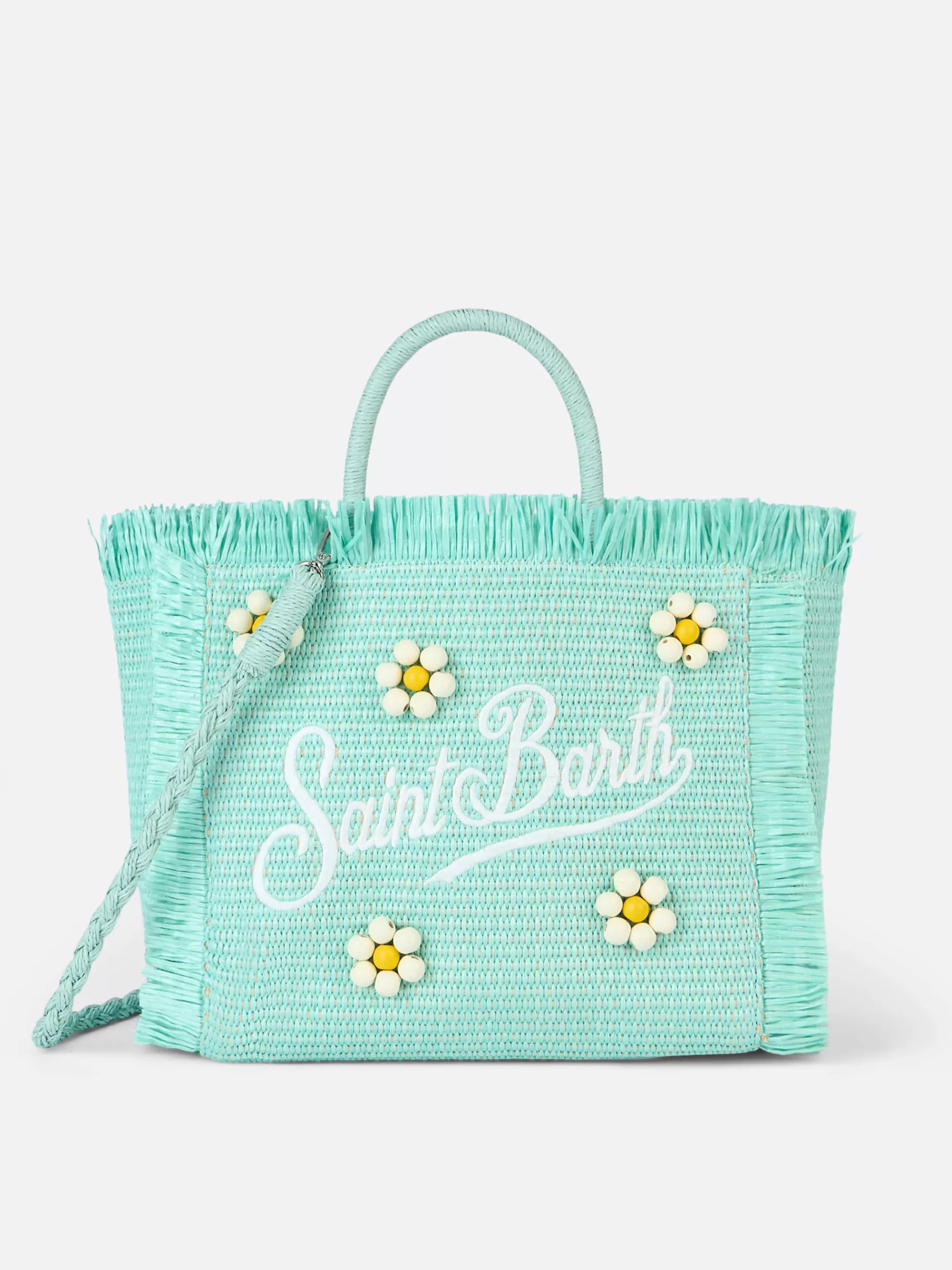 Best Borsa a mano Colette in paglia verde acqua con perline di legno a forma di fiore Donna Borse A Mano | Borse A Mano