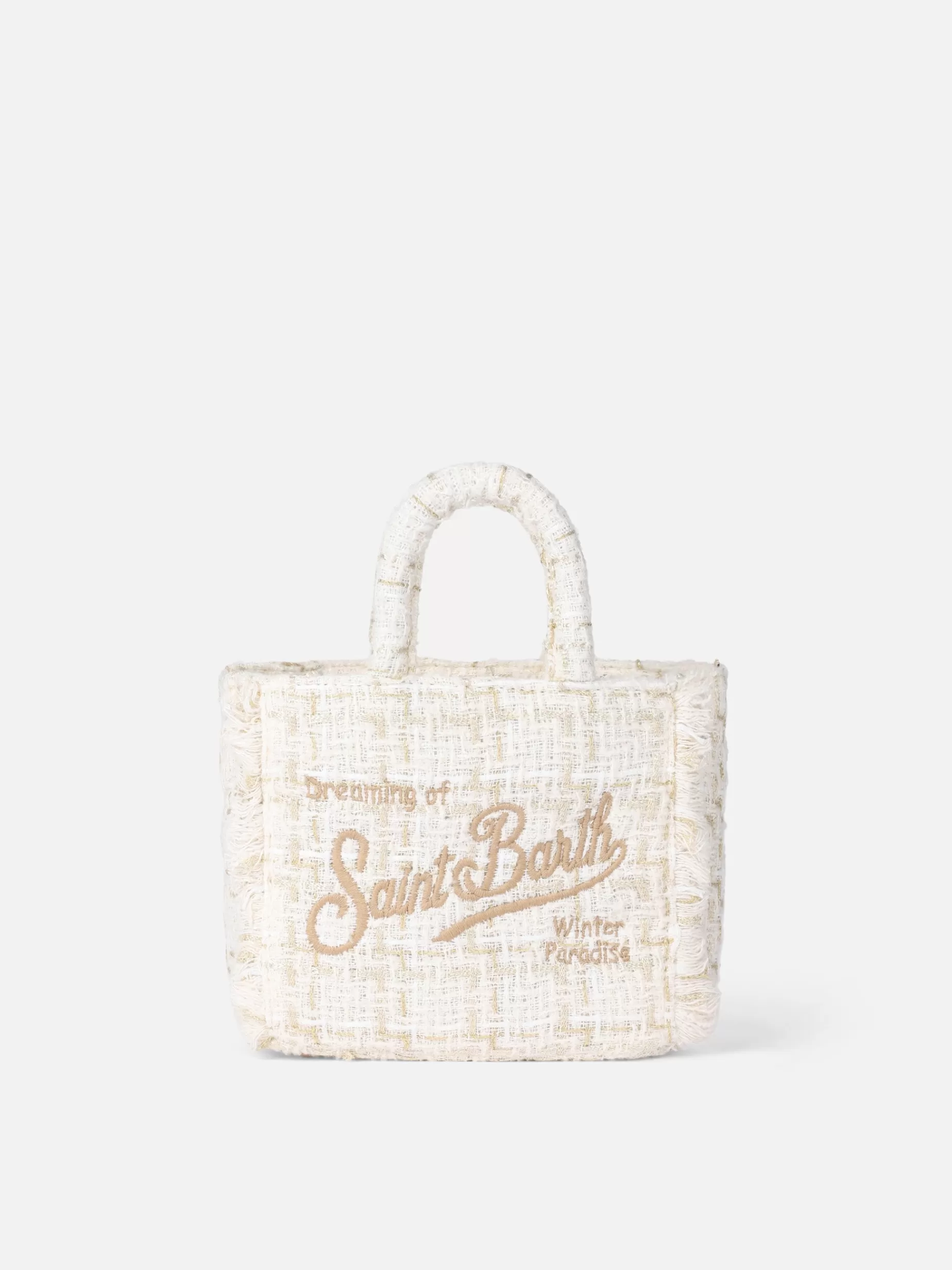 Shop Borsa a mano Mini Vanity in lana con motivo tweed bianco Donna Pouch & Borse A Tracolla | Pouch & Borse A Tracolla