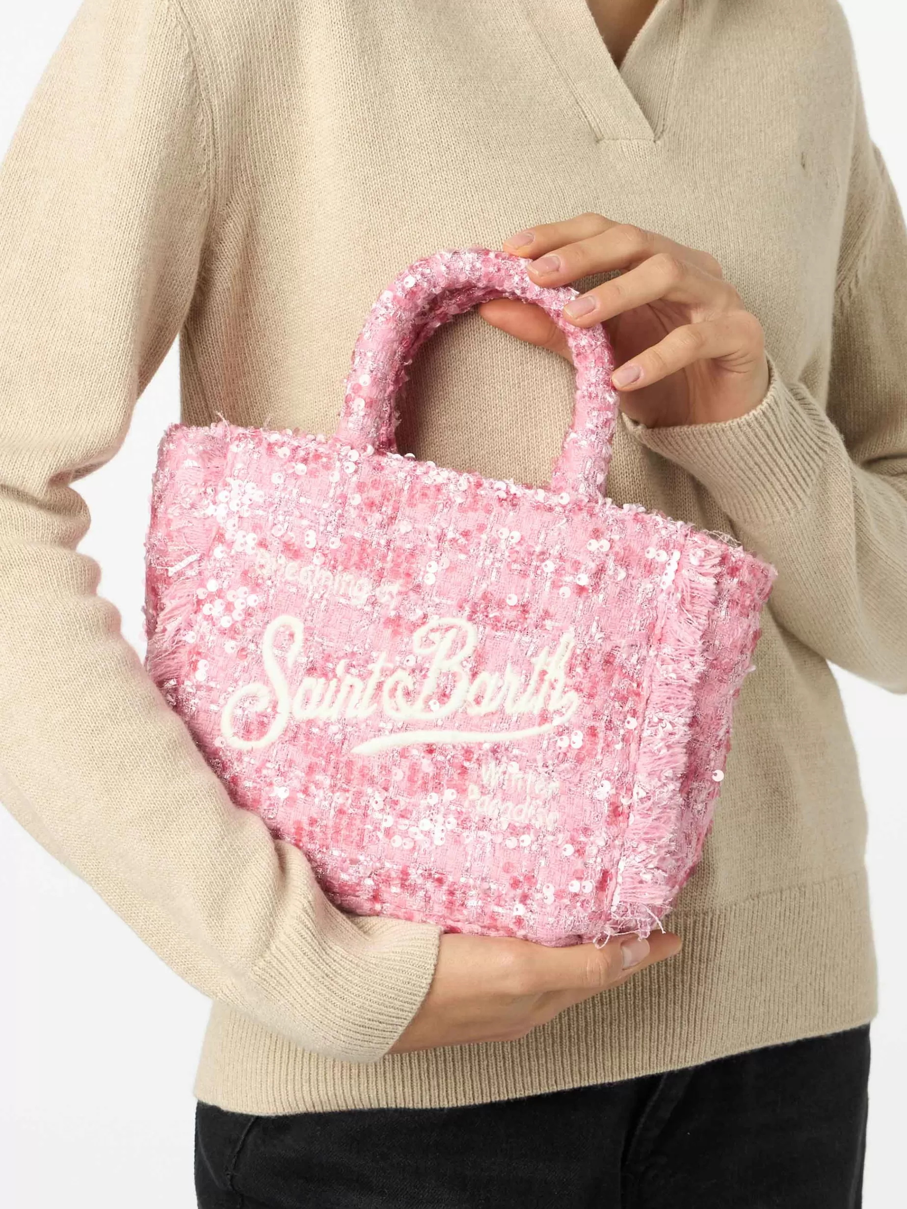 Best Sale Borsa a mano Mini Vanity in lana con motivo tweed rosa Donna Pouch & Borse A Tracolla | Pouch & Borse A Tracolla