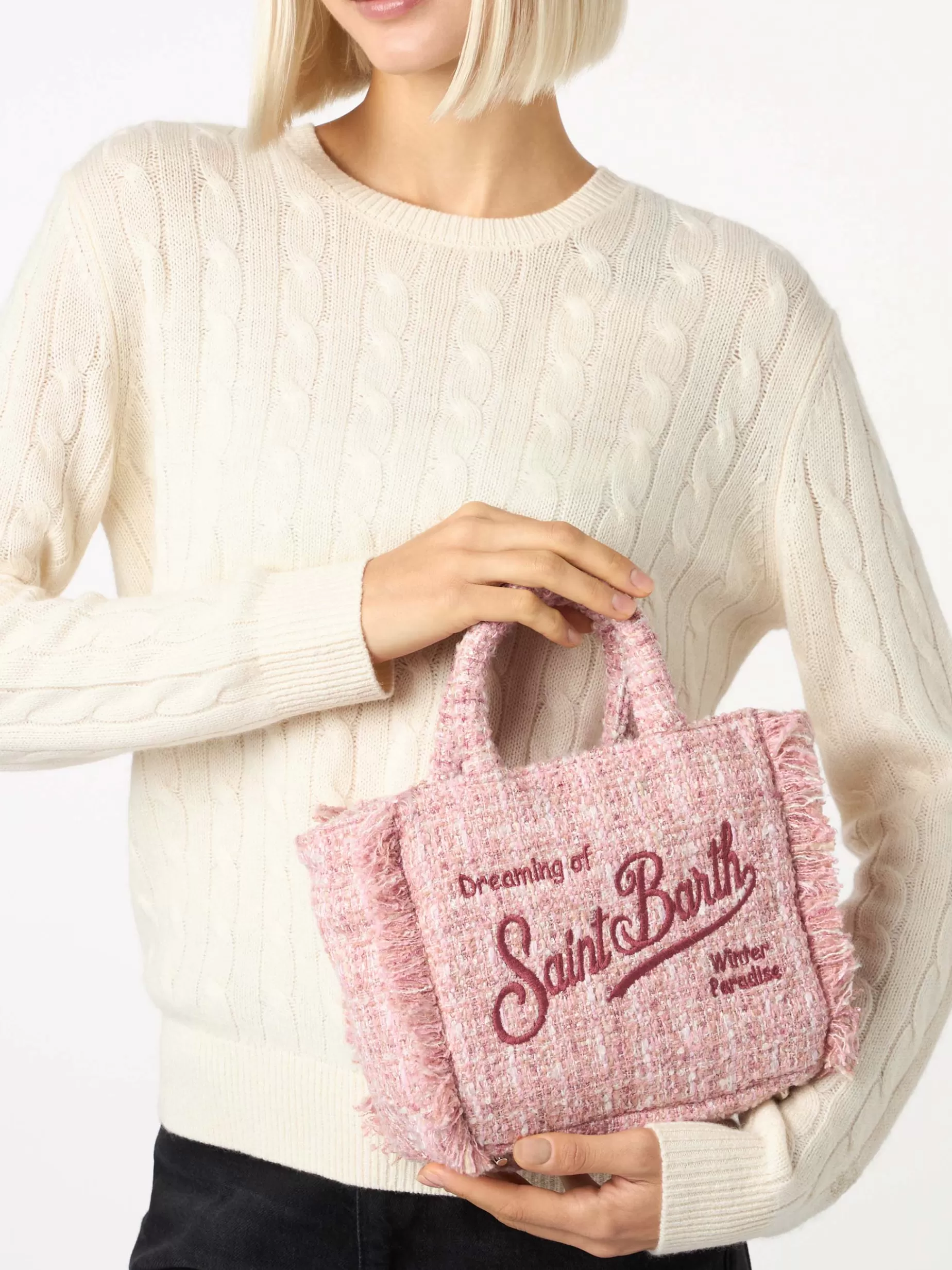 Best Borsa a mano Mini Vanity in lana con motivo tweed rosa Donna Pouch & Borse A Tracolla | Pouch & Borse A Tracolla