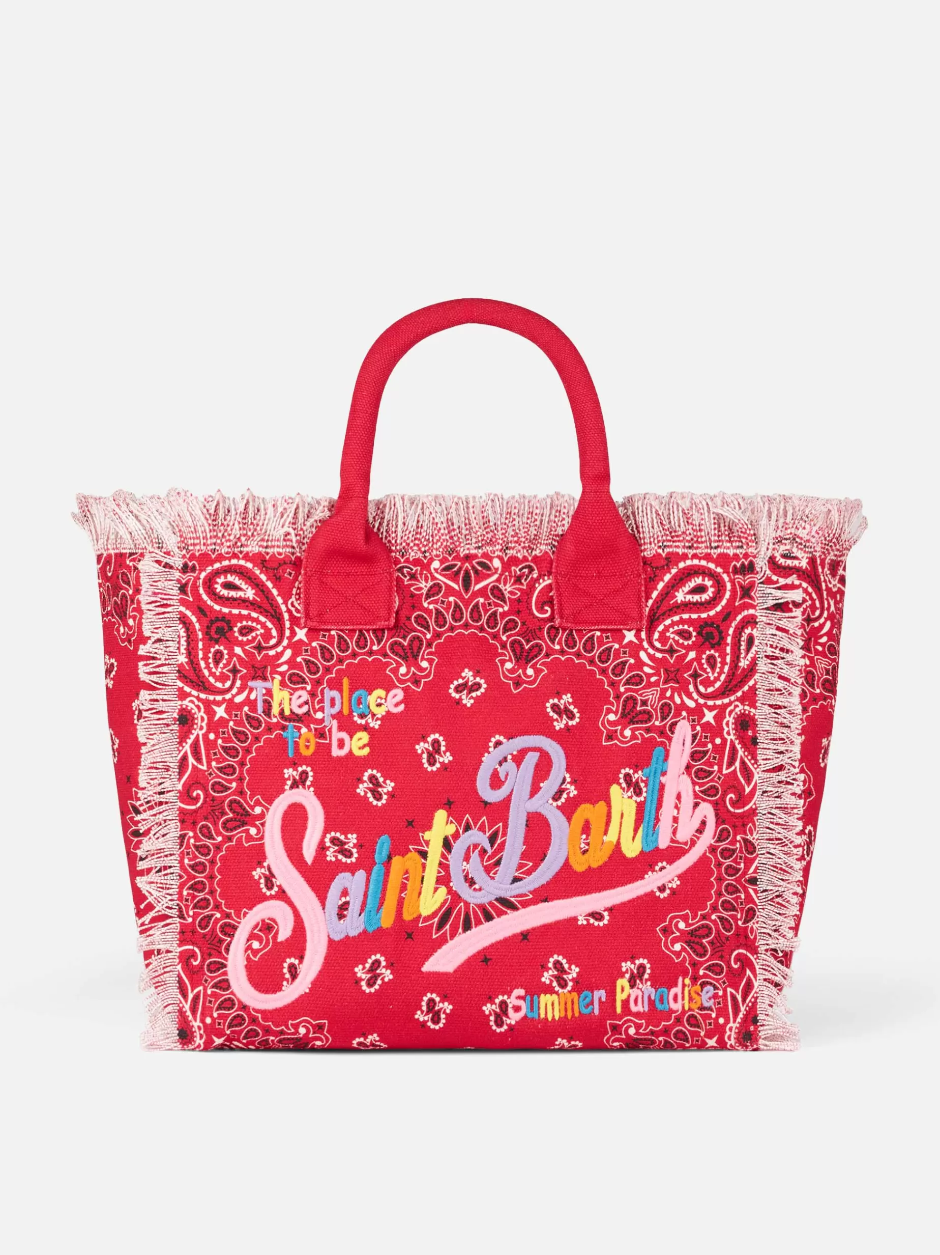 Shop Borsa a spalla Vanity in canvas con stampa bandana rossa Donna Borse A Spalla | Borse A Spalla