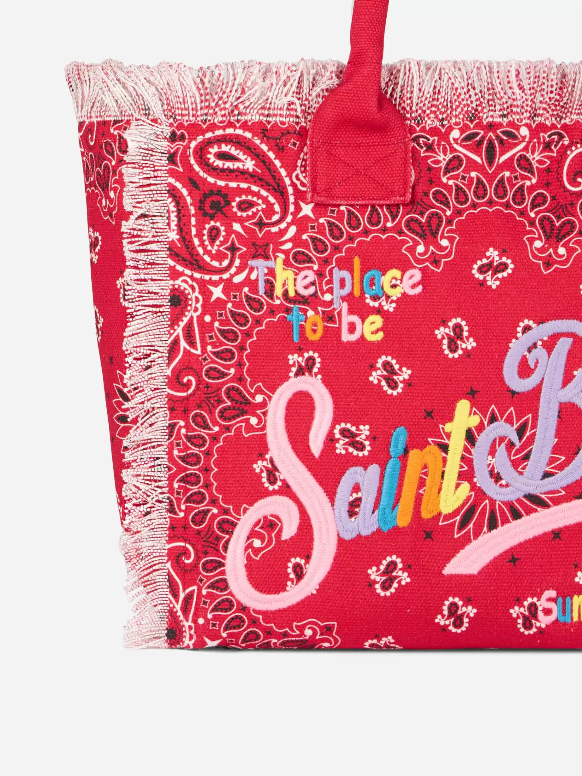 Shop Borsa a spalla Vanity in canvas con stampa bandana rossa Donna Borse A Spalla | Borse A Spalla