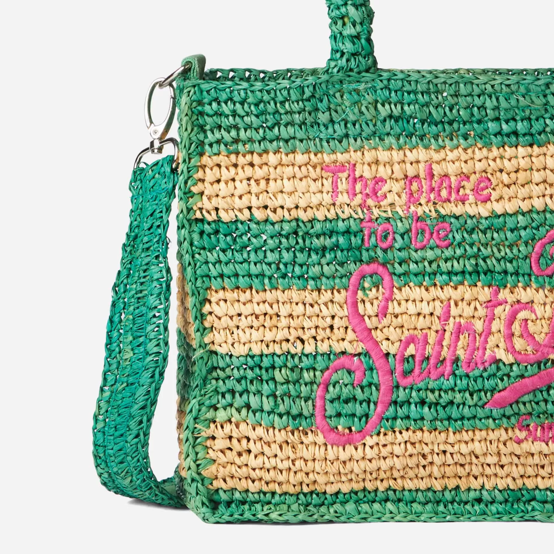 Best Borsa Colette in rafia a righe bianche e verdi Donna Borse A Mano | Borse A Mano