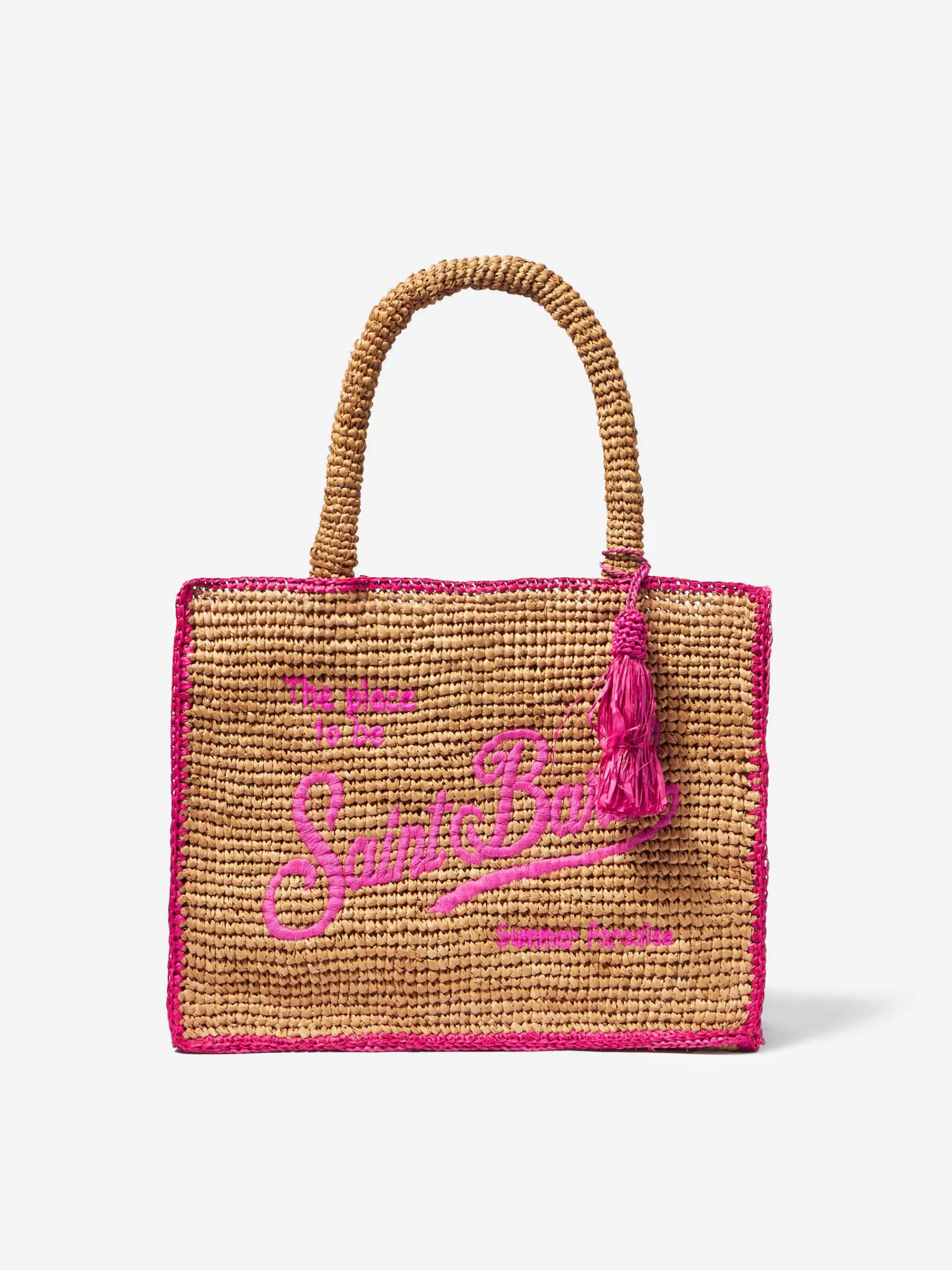 Best Borsa in rafia con ricamo frontale fucsia Donna Borse A Spalla | Borse A Spalla