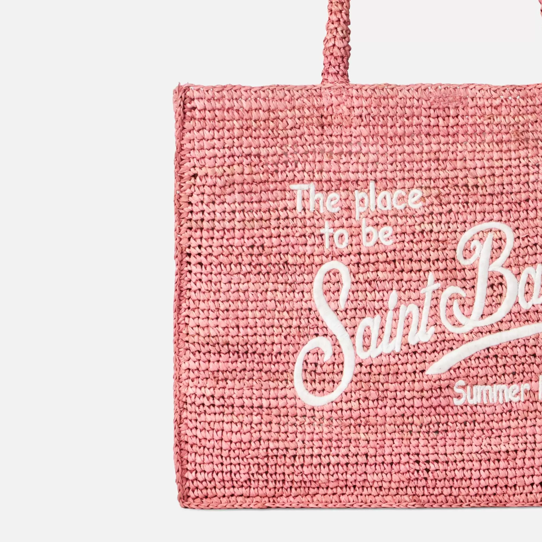 Shop Borsa in rafia rosa Vanity con ricamo Saint Barth Donna Borse A Spalla | Borse A Spalla