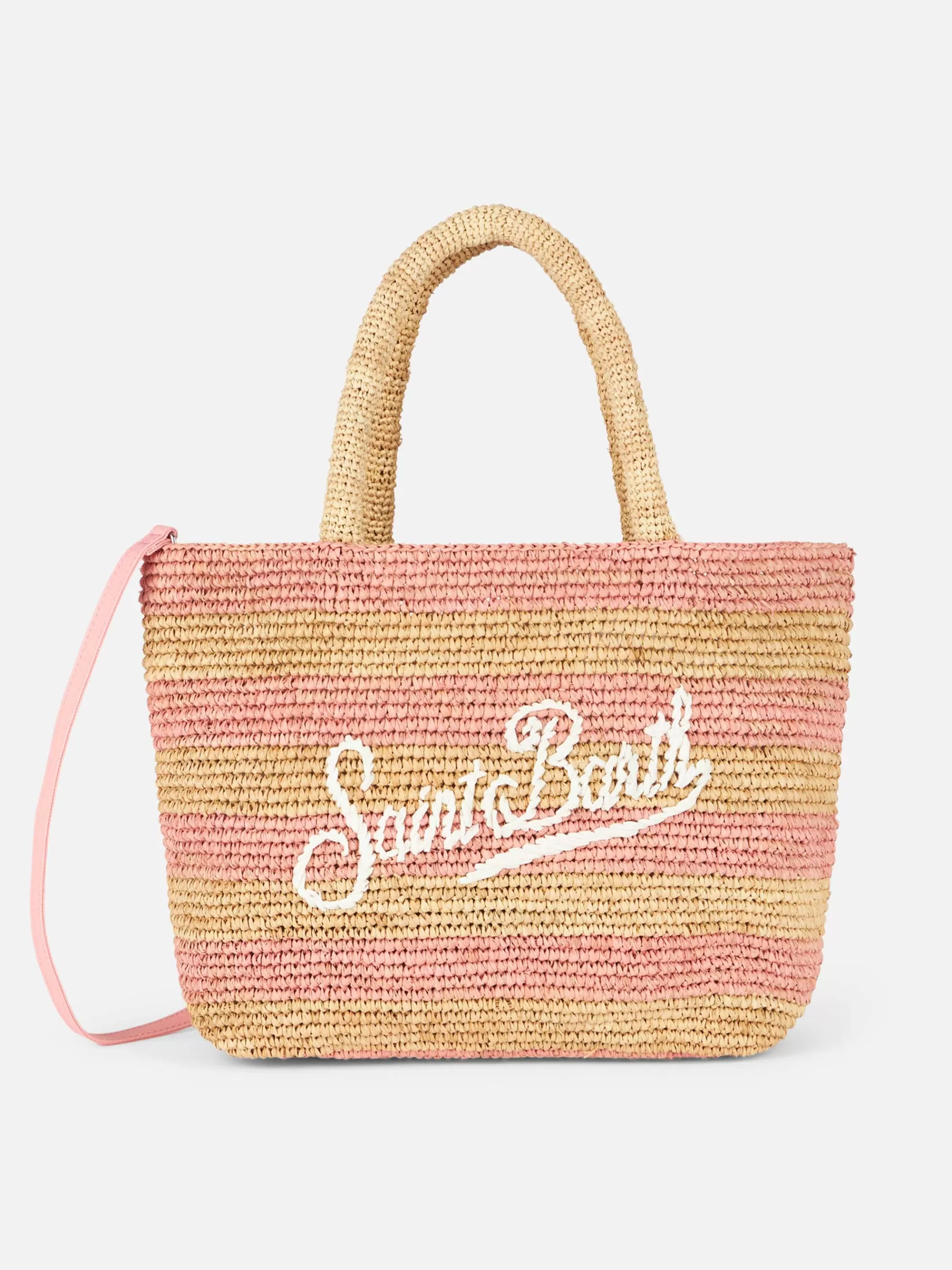 Best Borsa midi Beach in rafia a righe rosa con pochette in cotone Donna Borse A Mano | Borse A Mano