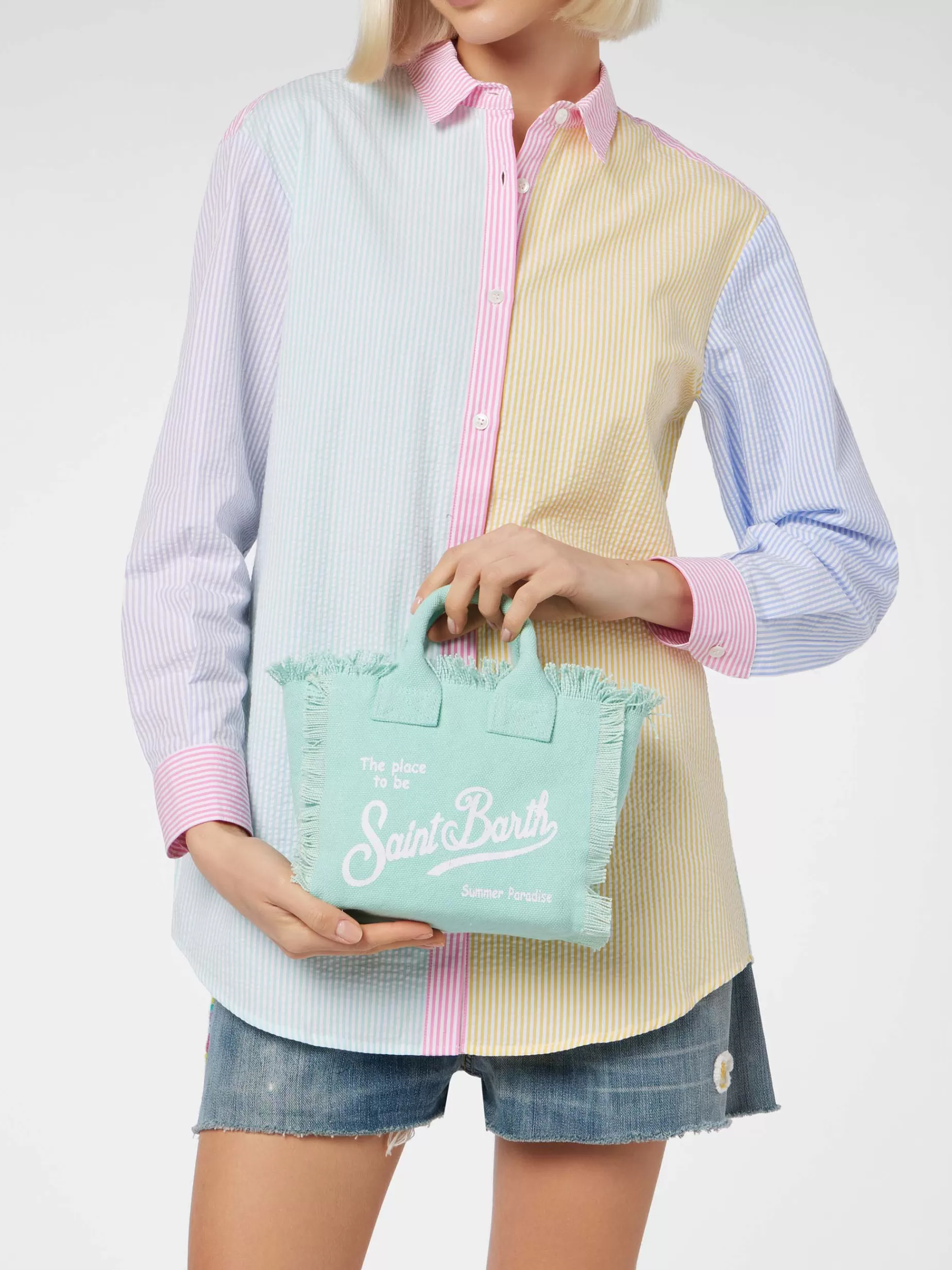 Best Borsa Mini Vanity in tela di cotone verde acqua Donna Borse A Mano | Borse A Mano