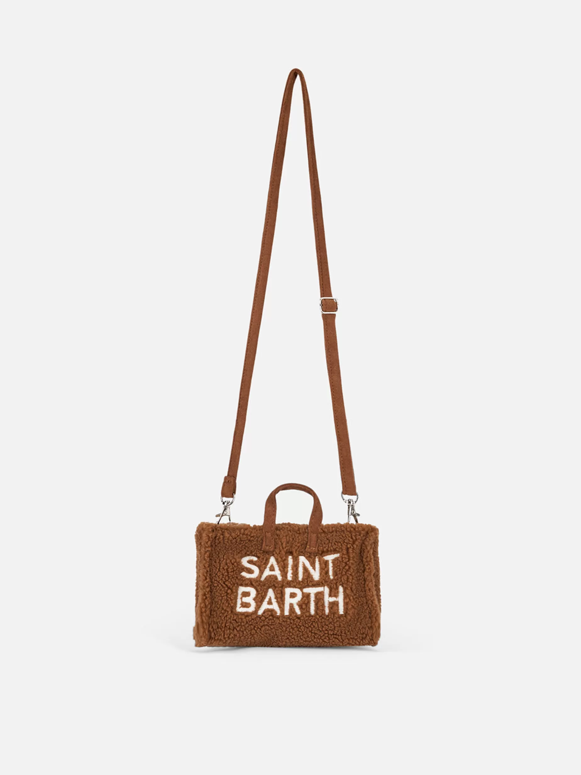Cheap Borsa per telefono in tessuto teddy marrone con ricamo del logo Saint Barth Donna Pouch & Borse A Tracolla | Pouch & Borse A Tracolla