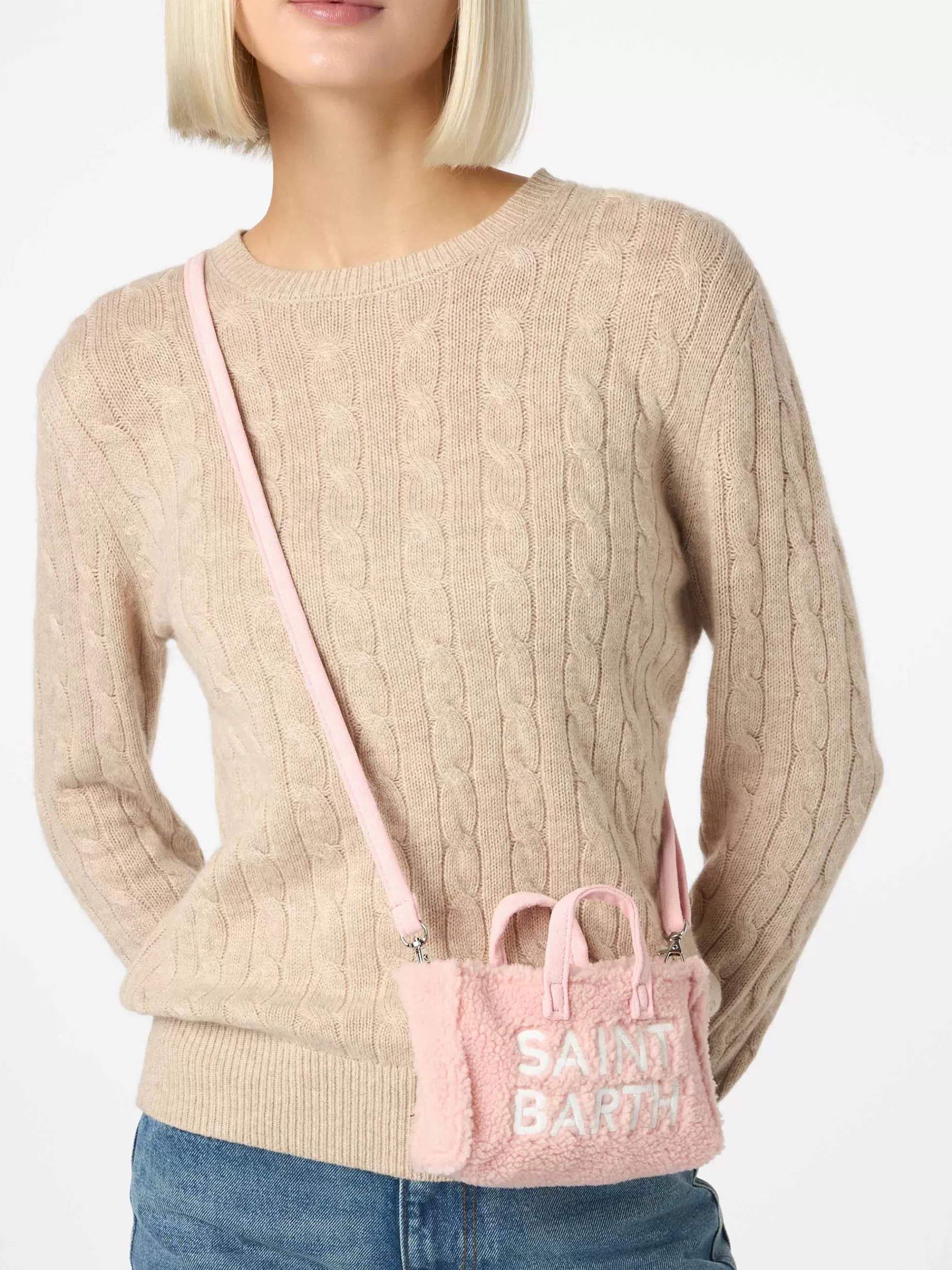 Clearance Borsa per telefono in tessuto teddy rosa con ricamo del logo Saint Barth Donna Micro Borse | Micro Borse