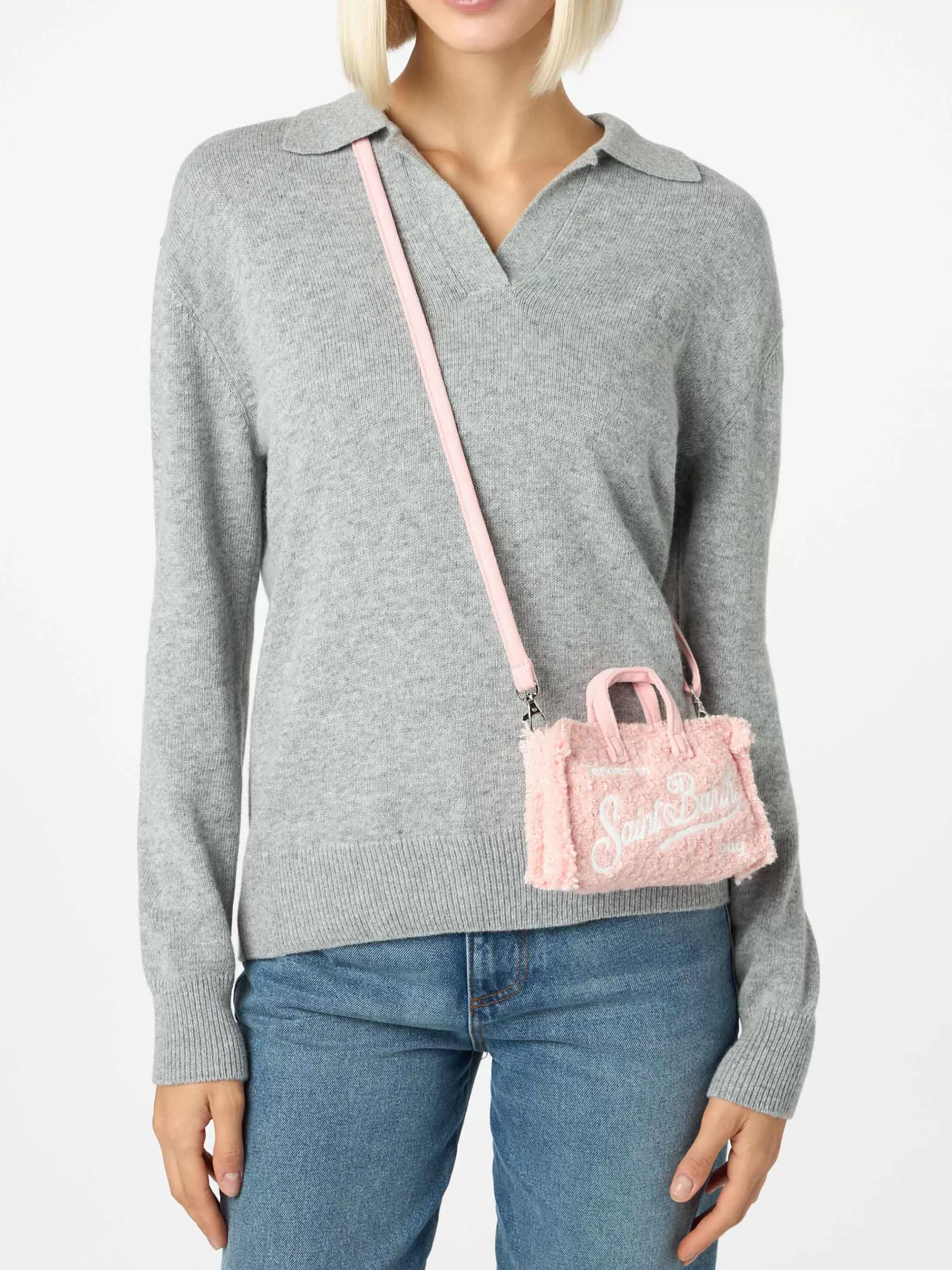 Discount Borsa per telefono in tweed rosa con ricamo del logo Saint Barth Donna Micro Borse | Micro Borse