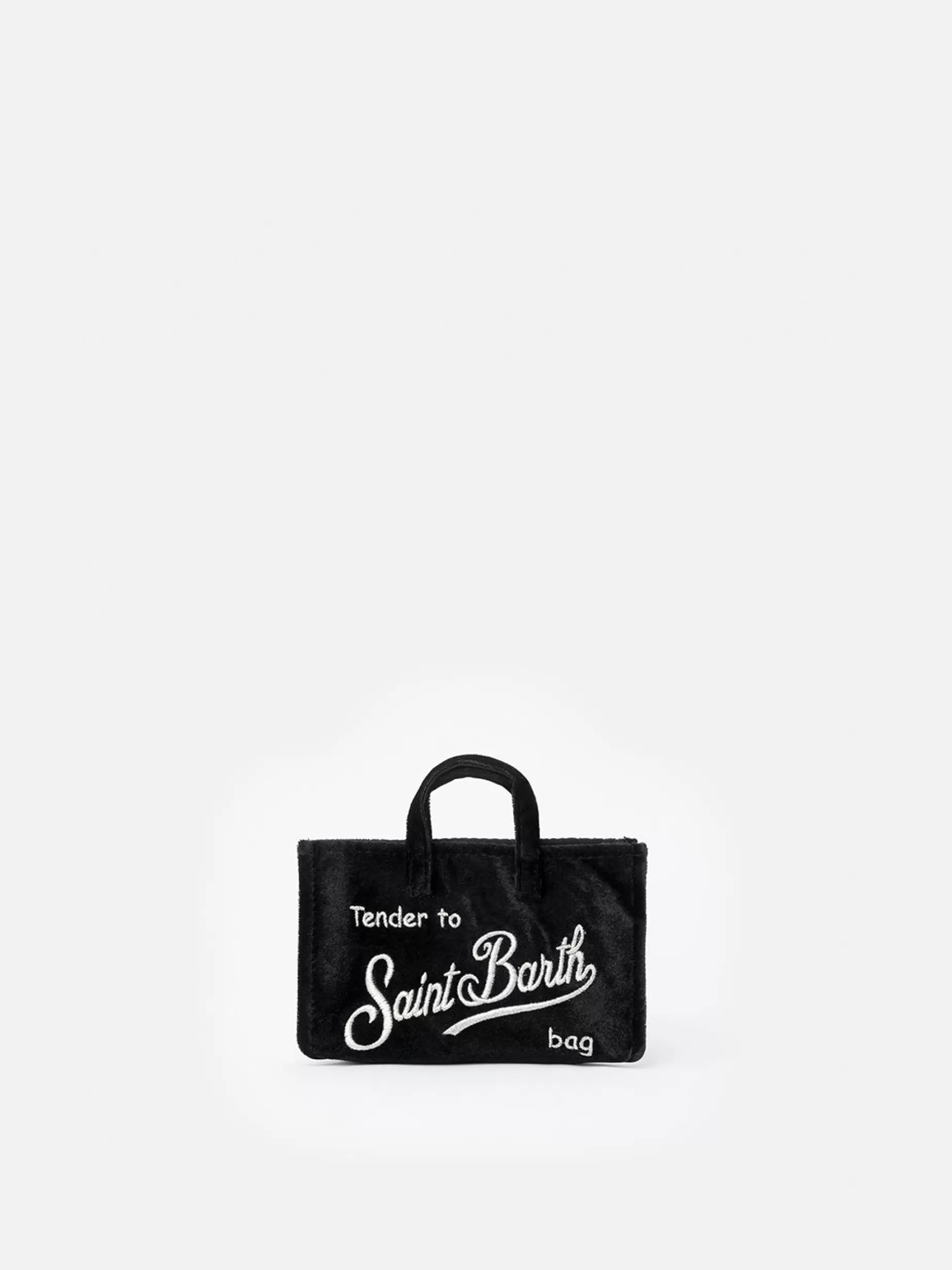 Hot Borsa per telefono in velluto nero con ricamo del logo Saint Barth Donna Pouch & Borse A Tracolla | Pouch & Borse A Tracolla