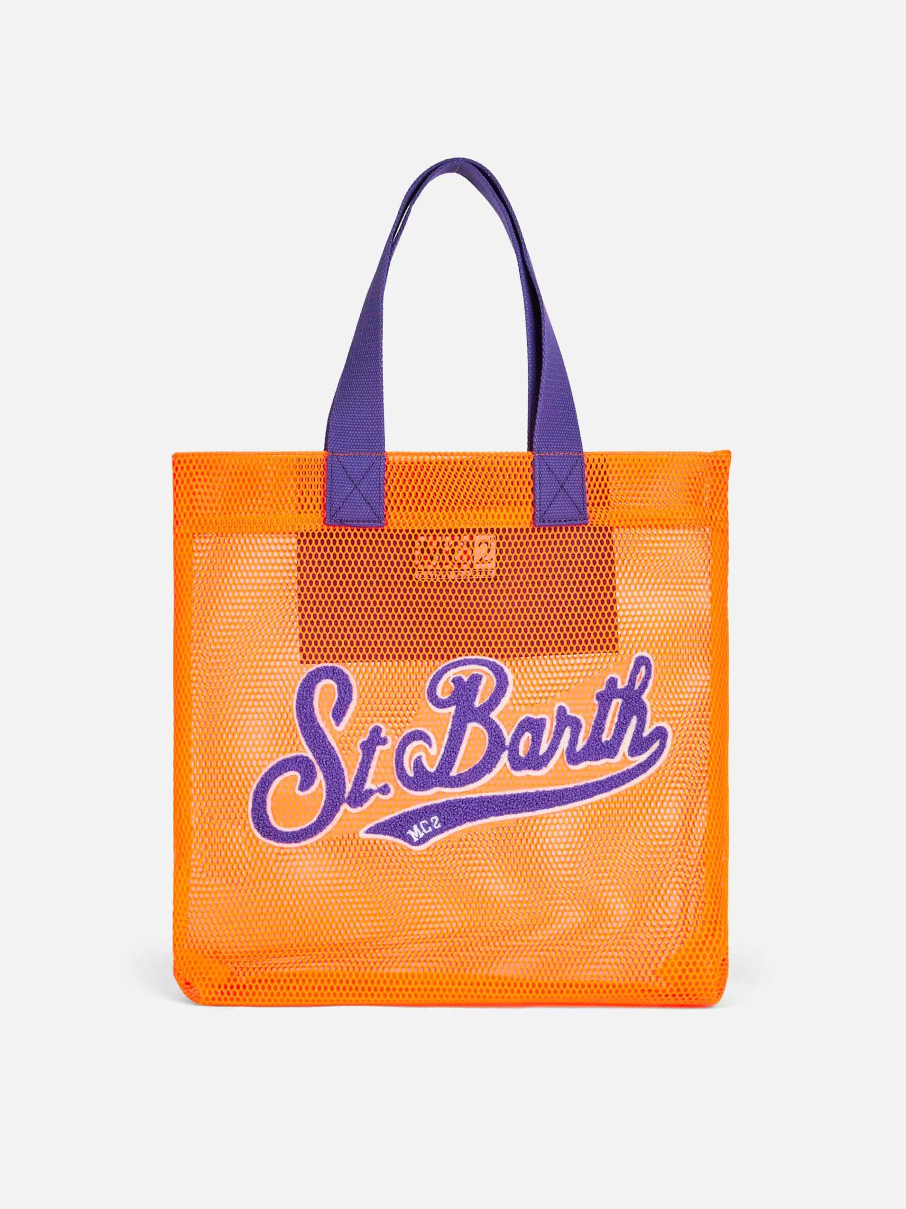 Best Sale Borsa shopper in rete arancione con ricamo frontale in spugna Donna Borse A Spalla | Borse A Spalla