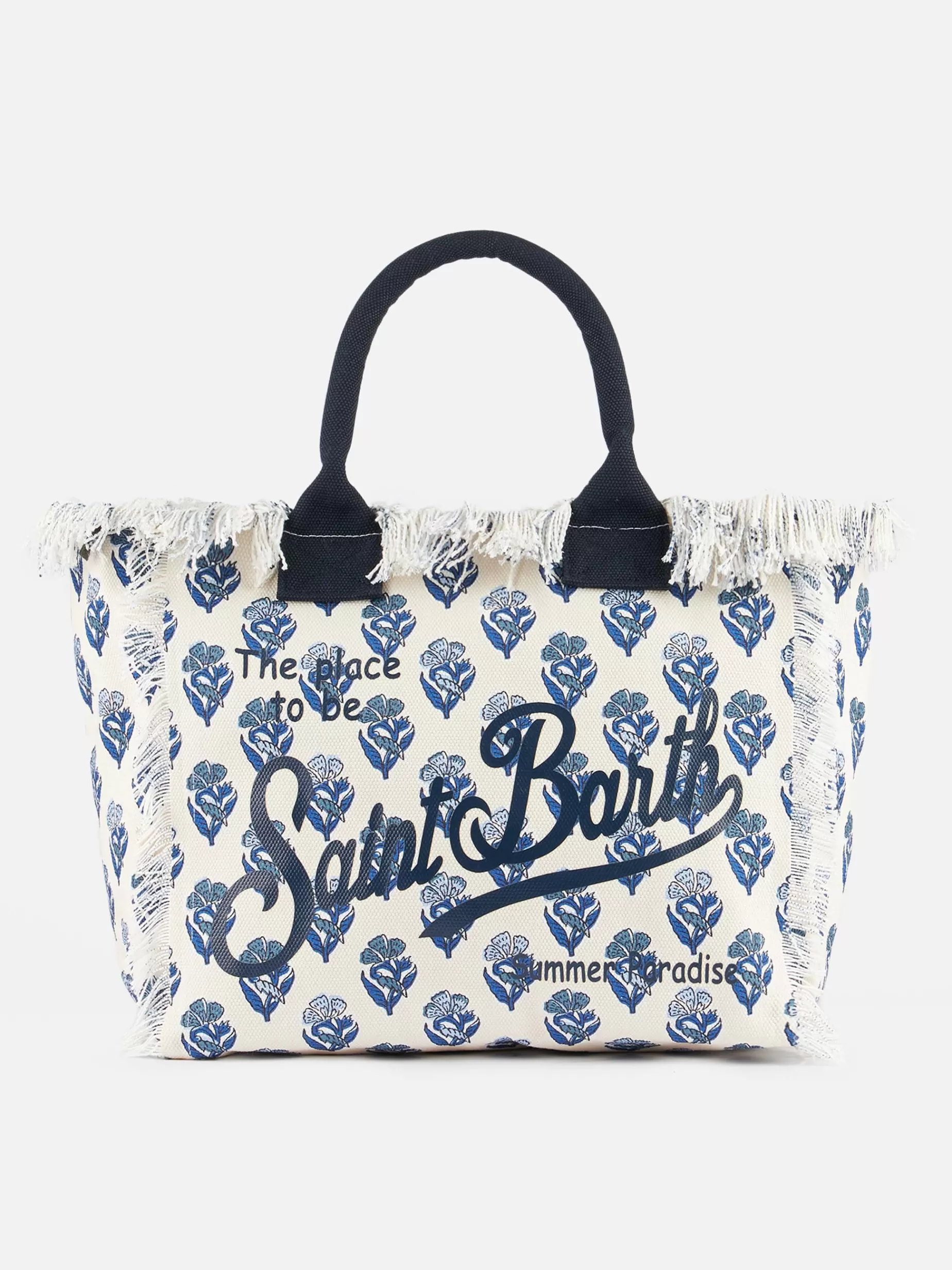 Flash Sale Borsa tote Vanity in tela di cotone a righe indaco con fiori Donna Borse A Spalla | Borse A Spalla