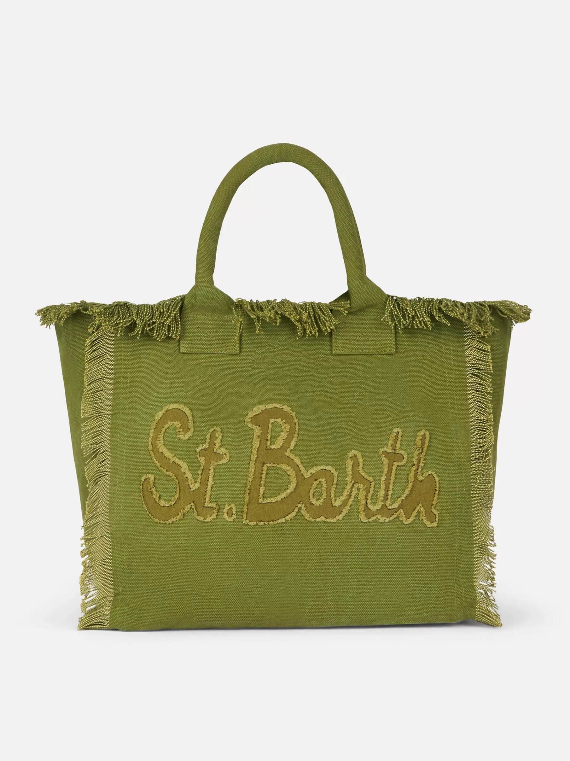 Shop Borsa tote Vanity in tela di cotone verde militare con toppa con logo Donna Borse A Spalla | Borse A Spalla