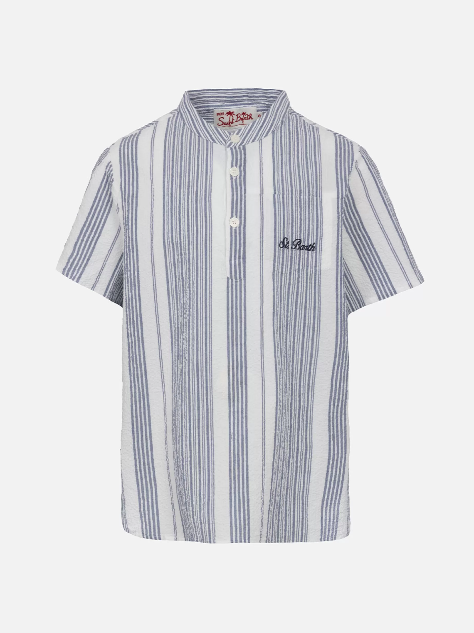Discount Camicia da bambino in seersucker a maniche corte con stampa a righe Bambino Polo E Camicie