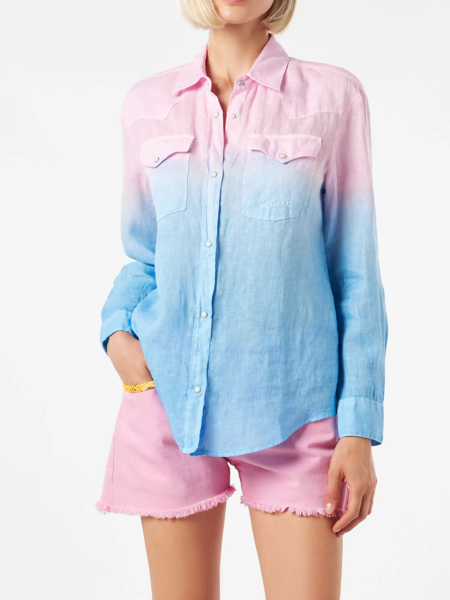 Best Sale Camicia da donna dai colori sfumati rosa e blu Donna Camicie E Top