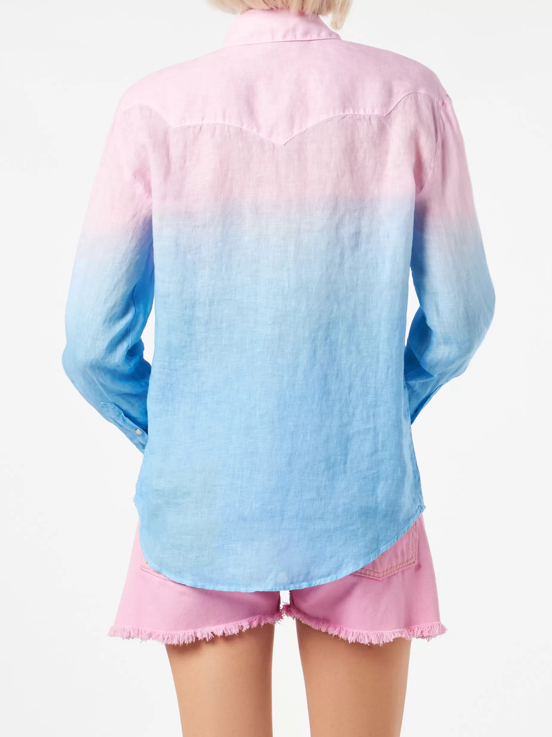 Best Sale Camicia da donna dai colori sfumati rosa e blu Donna Camicie E Top