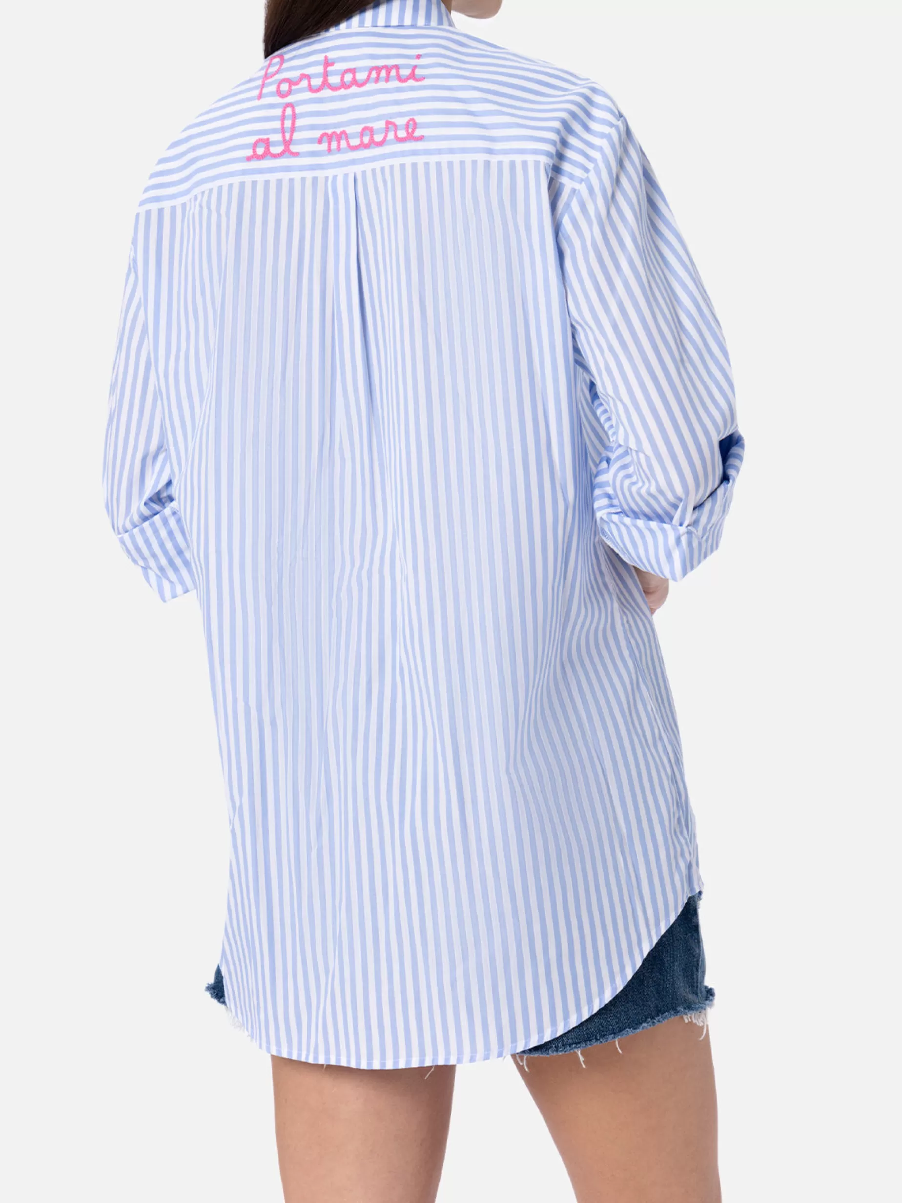 Best Camicia da donna in cotone Brigitte con stampa a righe azzurre Donna Camicie E Top