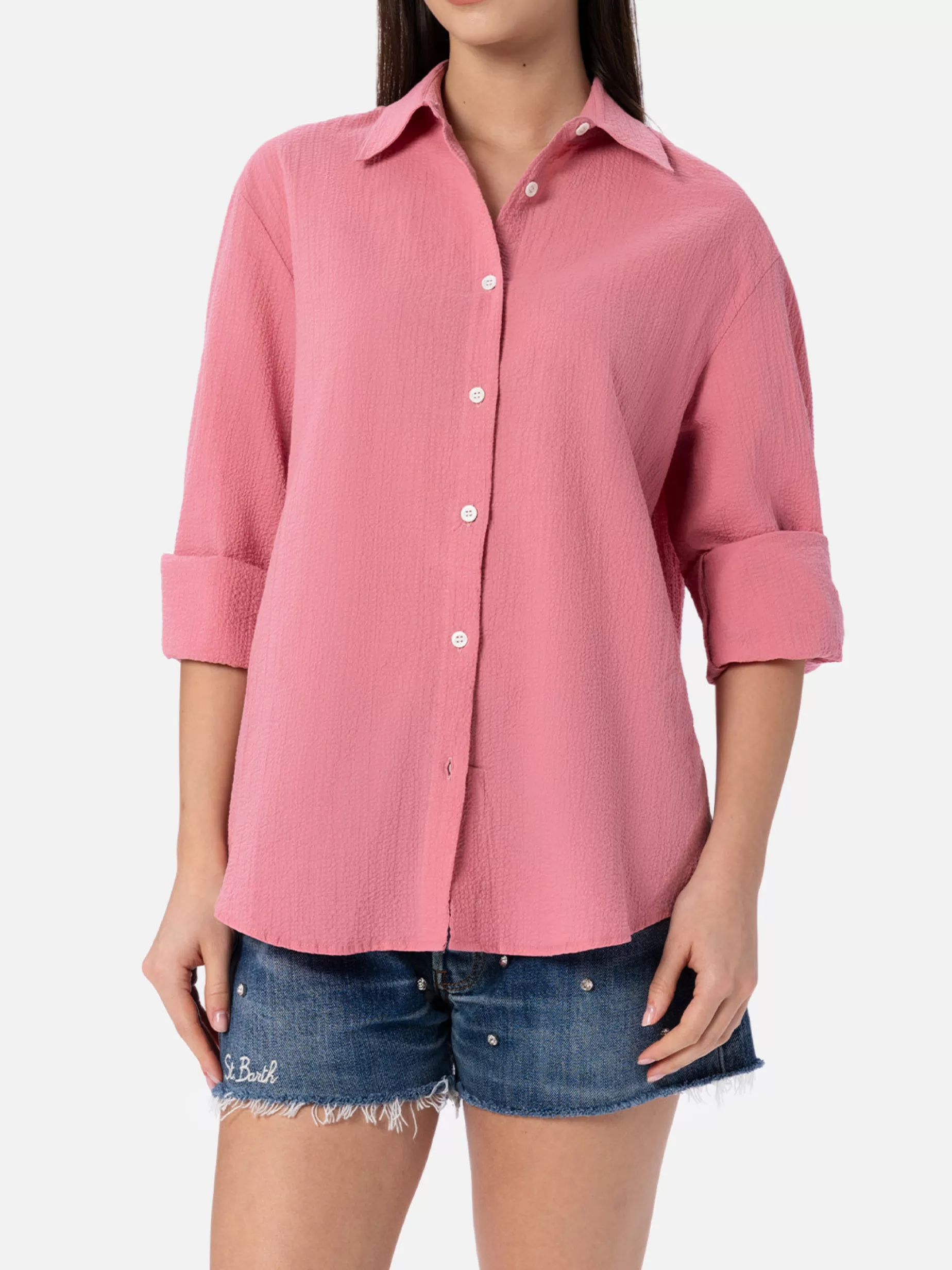 Cheap Camicia da donna in seersucker rosa Aisha Donna Camicie E Top