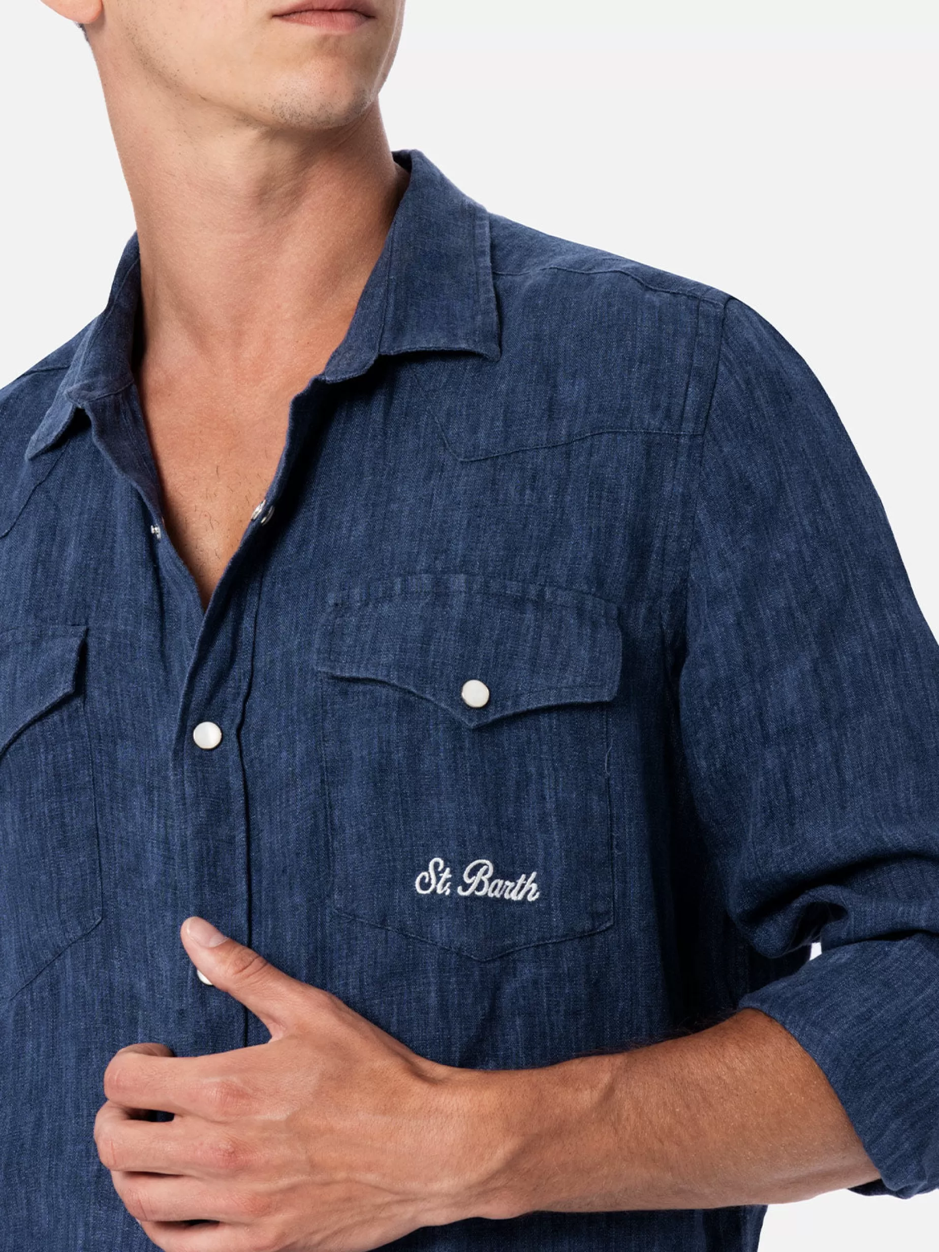 Cheap Camicia da uomo in denim di lino delave' Greg Uomo Camicie