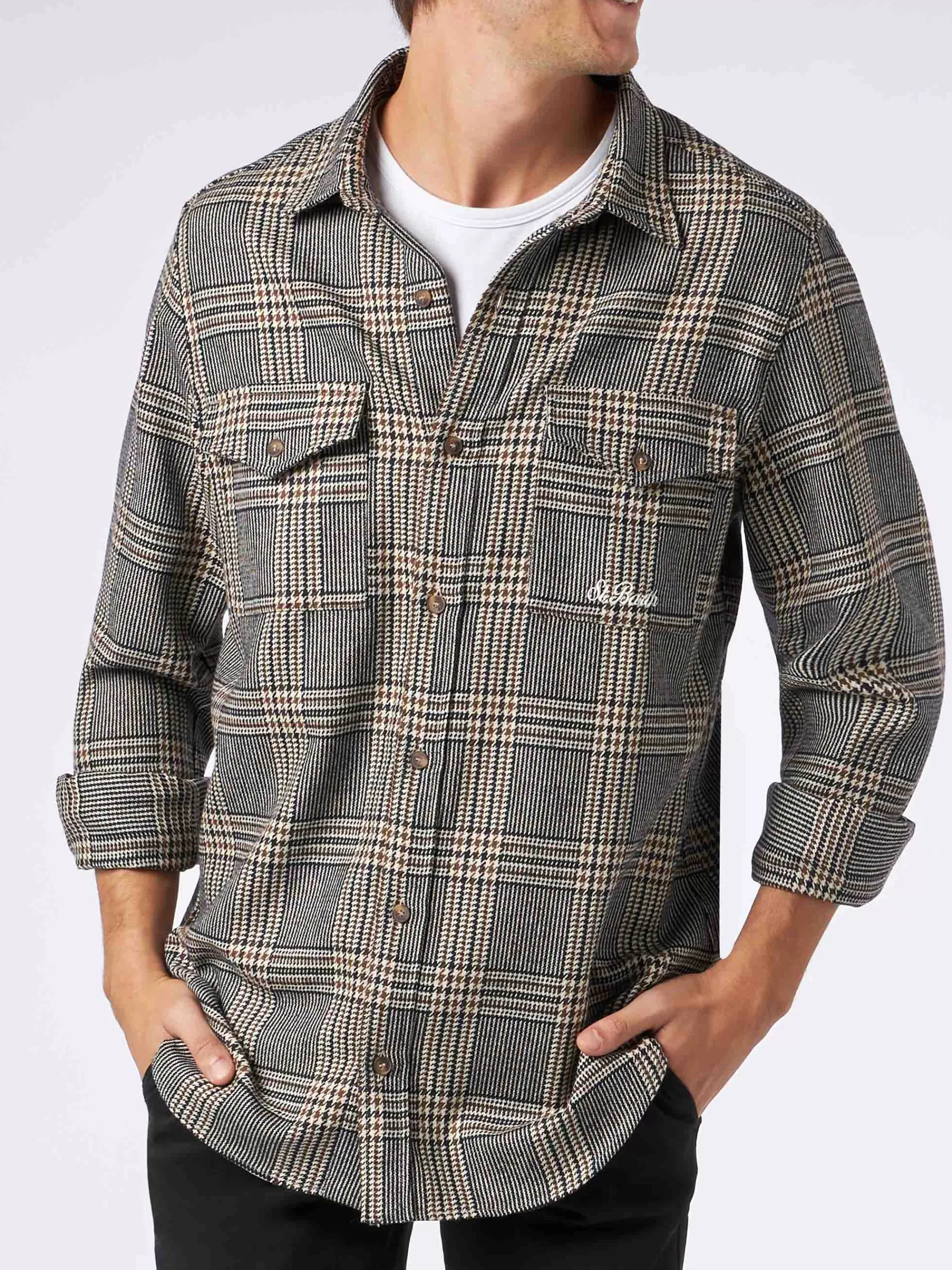 Discount Camicia da uomo in lana con fantasia Principe di Galles Uomo Overshirts And Jackets