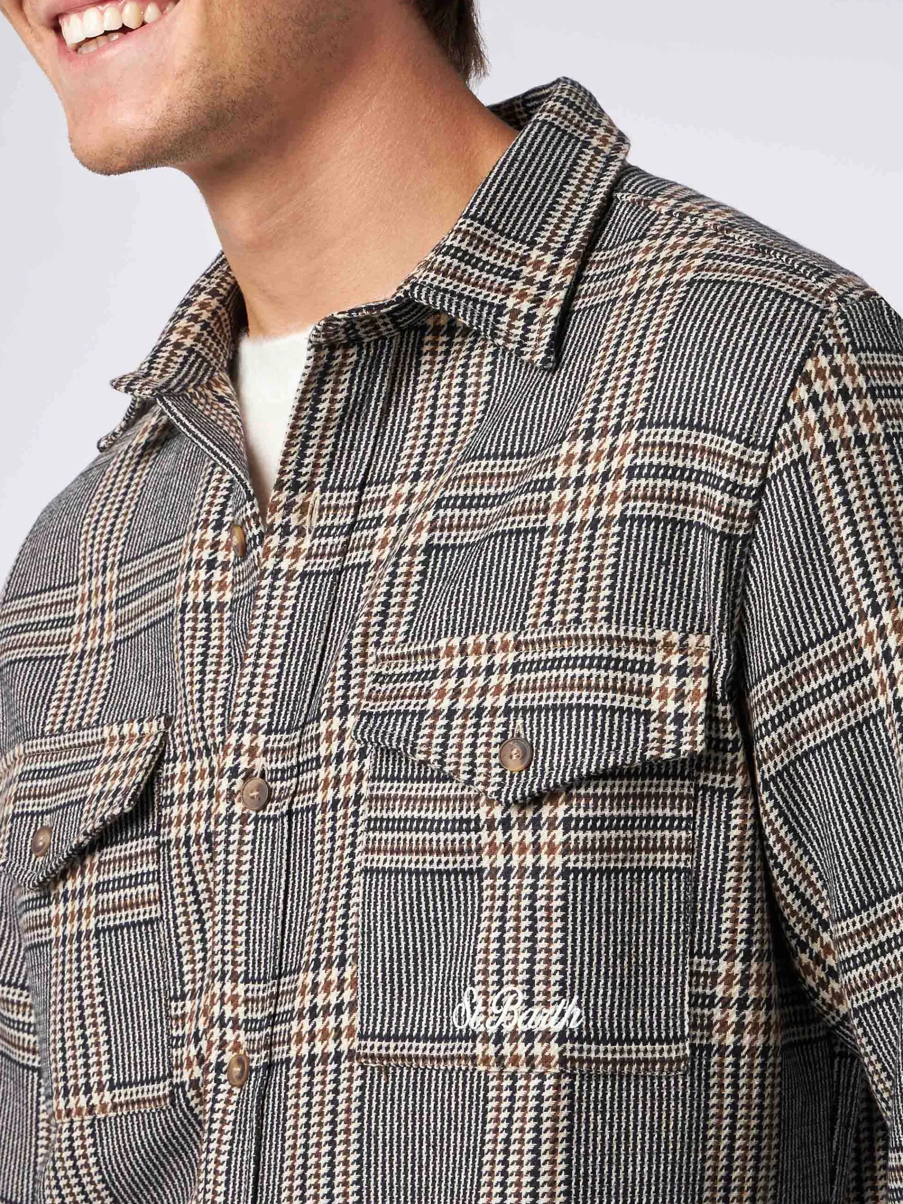 Discount Camicia da uomo in lana con fantasia Principe di Galles Uomo Overshirts And Jackets