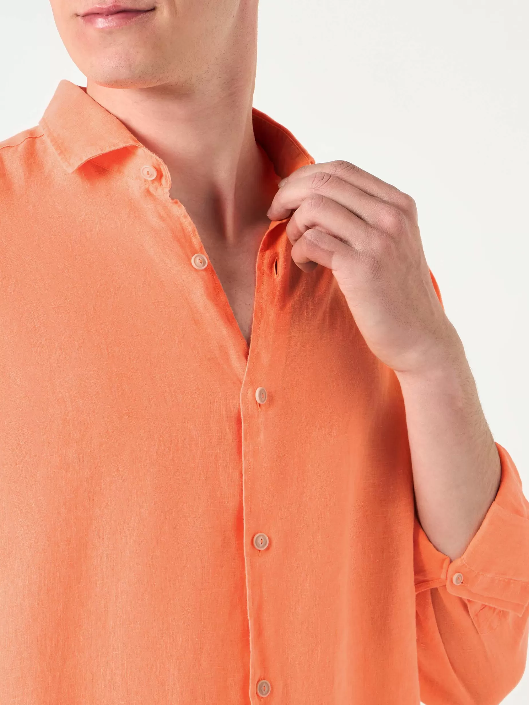 Store Camicia da uomo Pamplona in lino arancione fluo Uomo Camicie | Abbigliamento